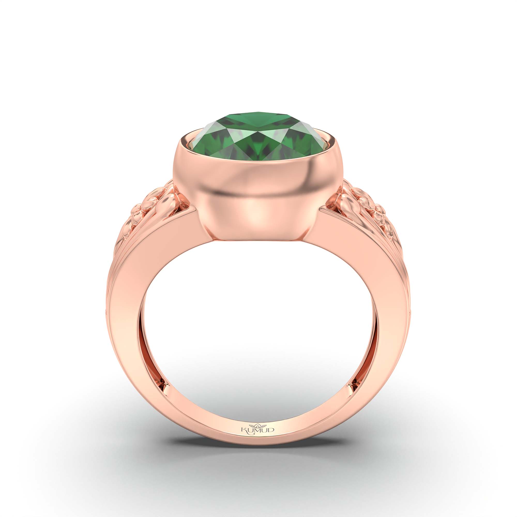 Emerald (Panna) Ring for Men in 18K Rose Gold – Oval 14x11 mm, Bezel Setting, 10 g (Design K12-1) thumbnail