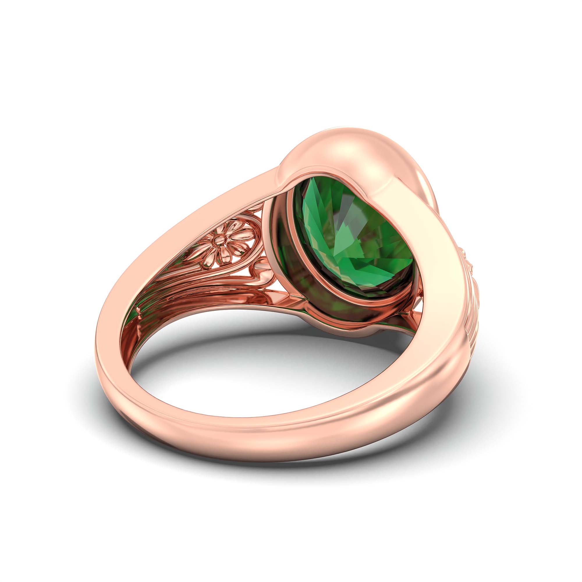 Emerald (Panna) Ring for Men in 18K Rose Gold – Oval 14x11 mm, Bezel Setting, 10 g (Design K12-1) thumbnail
