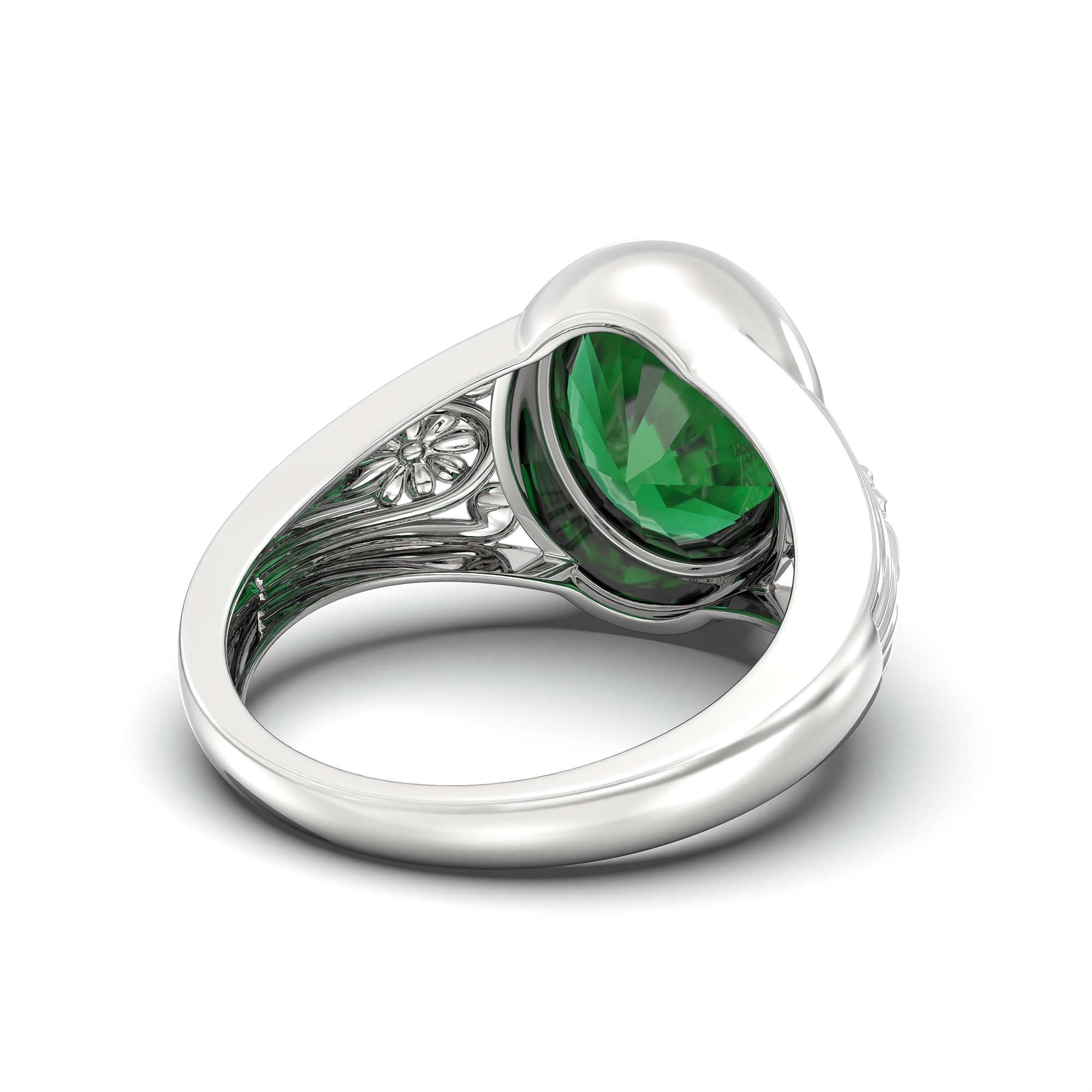 Emerald (Panna) Ring for Men in 18K White Gold – Oval 14x11 mm, Bezel Setting, 10 g (Design K12-1) thumbnail