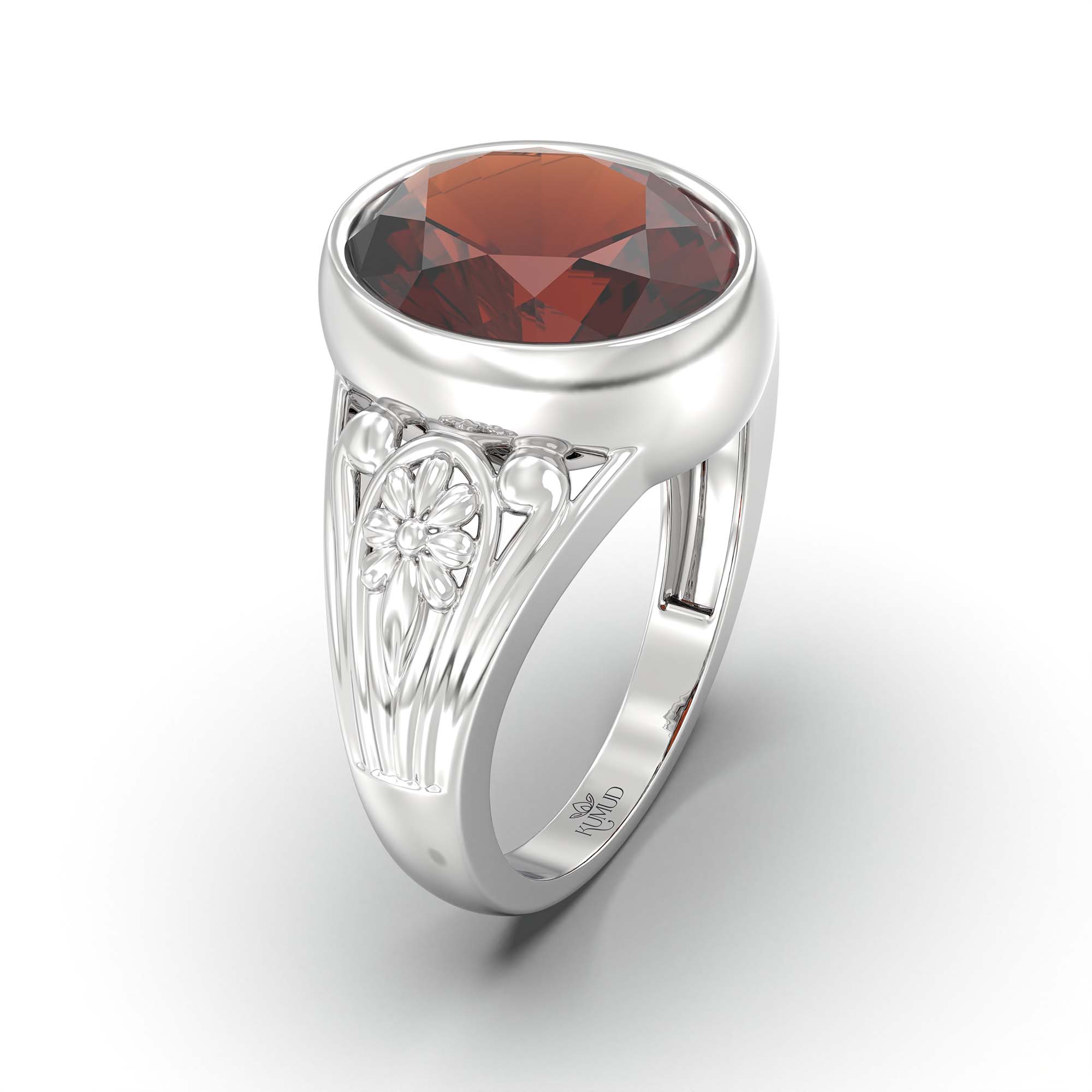 Hessonite (Gomed) Ring for Men in 925 Sterling Silver – Oval 14x11 mm, Bezel Setting, 10 g (Design K12-1) thumbnail
