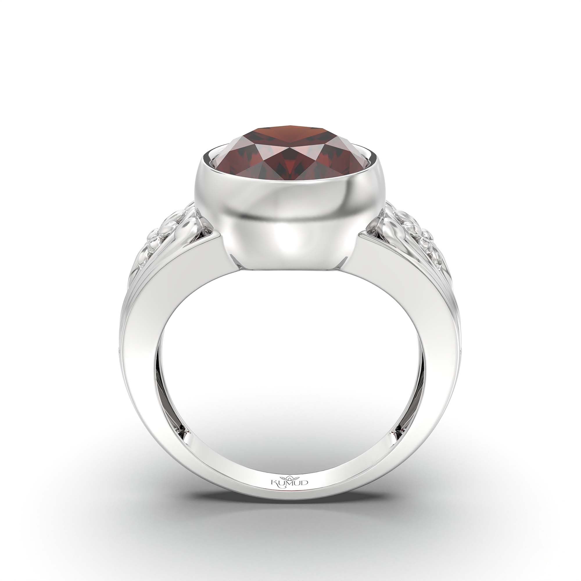 Hessonite (Gomed) Ring for Men in 925 Sterling Silver – Oval 14x11 mm, Bezel Setting, 10 g (Design K12-1) thumbnail