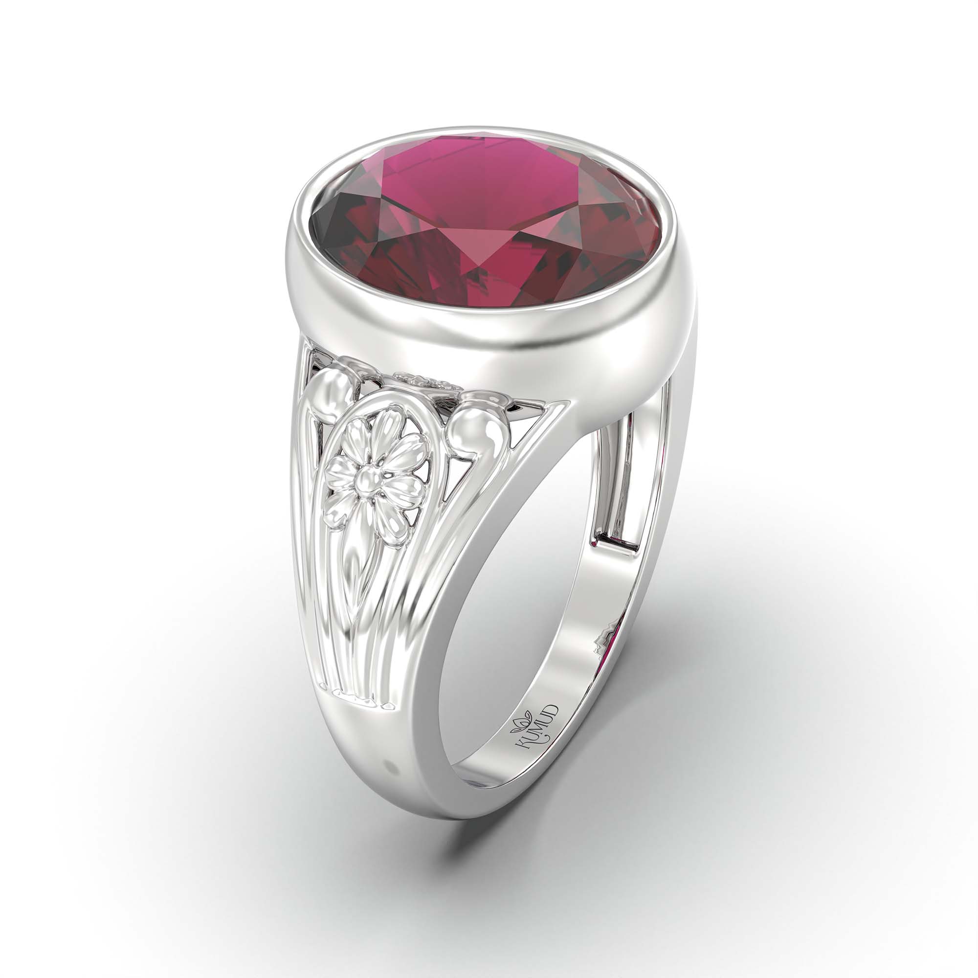 Ruby (Manik) Ring for Men in 925 Sterling Silver – Oval 14x11 mm, Bezel Setting, 10 g (Design K12-1) thumbnail