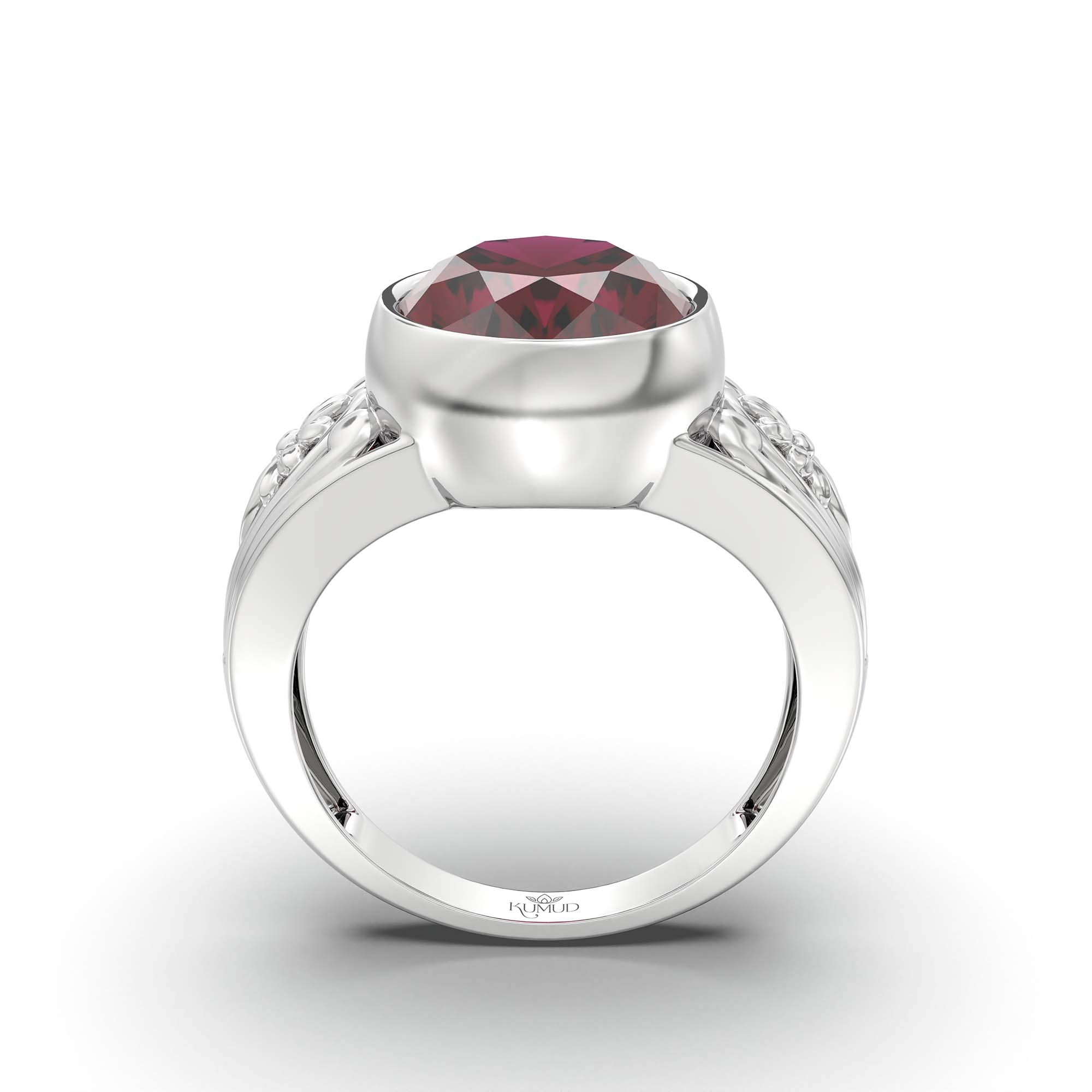 Ruby (Manik) Ring for Men in 925 Sterling Silver – Oval 14x11 mm, Bezel Setting, 10 g (Design K12-1) thumbnail
