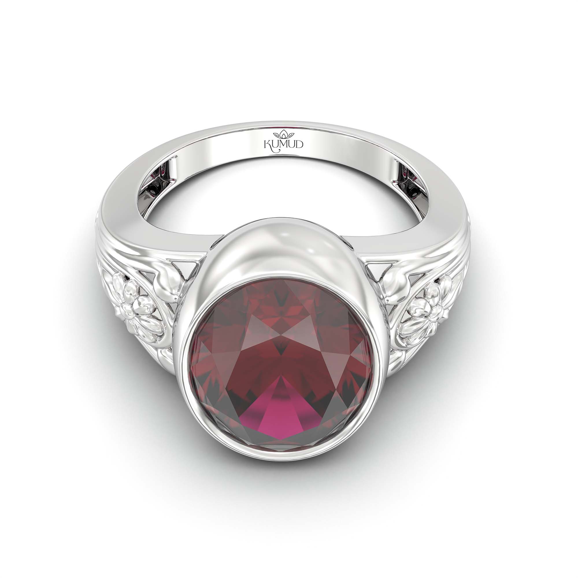 Ruby (Manik) Ring for Men in 925 Sterling Silver – Oval 14x11 mm, Bezel Setting, 10 g (Design K12-1) thumbnail