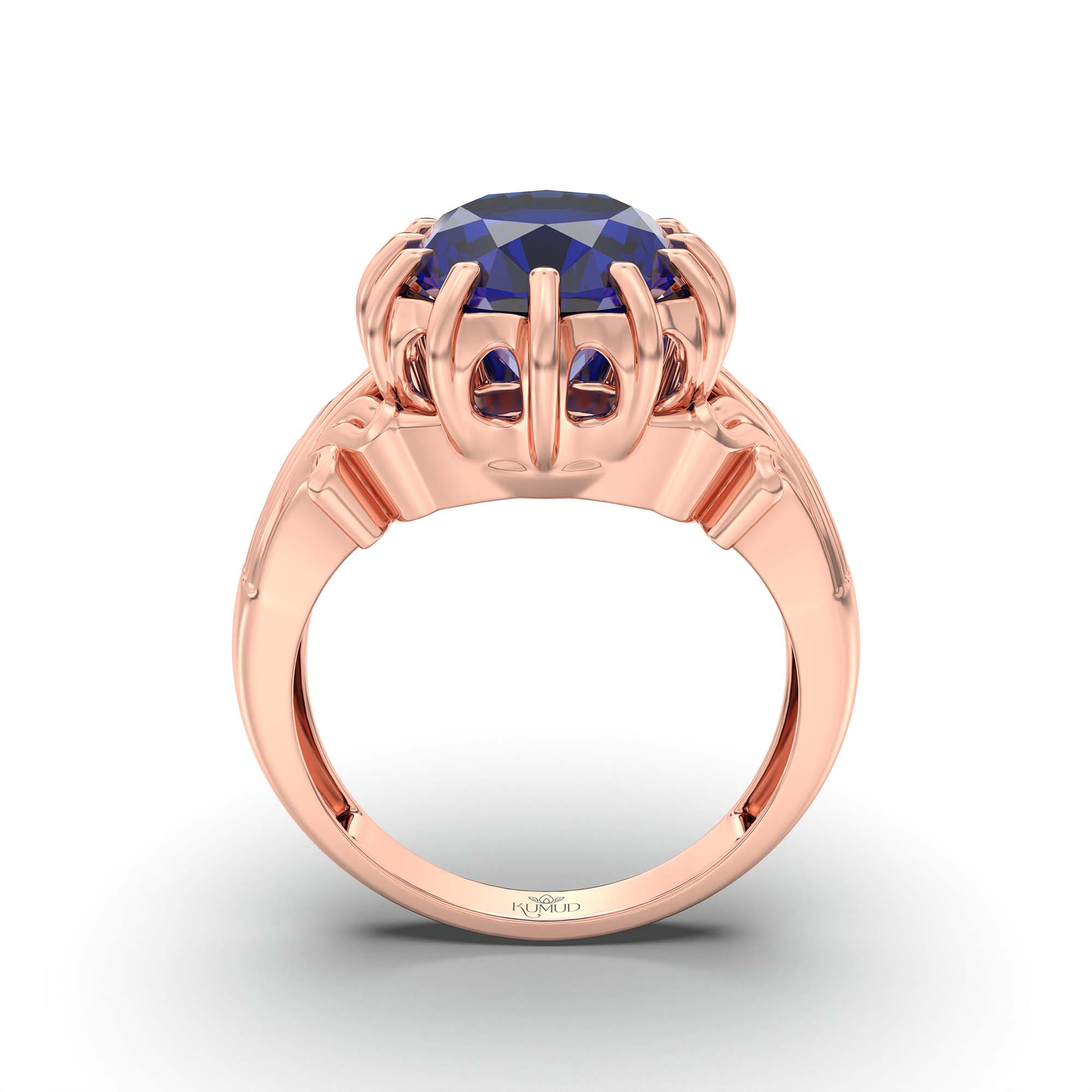 Blue Sapphire (Neelam) Ring for Men in 18K Rose Gold – Oval 14x11 mm, Prong Setting, 9 g (Design K12-2) thumbnail