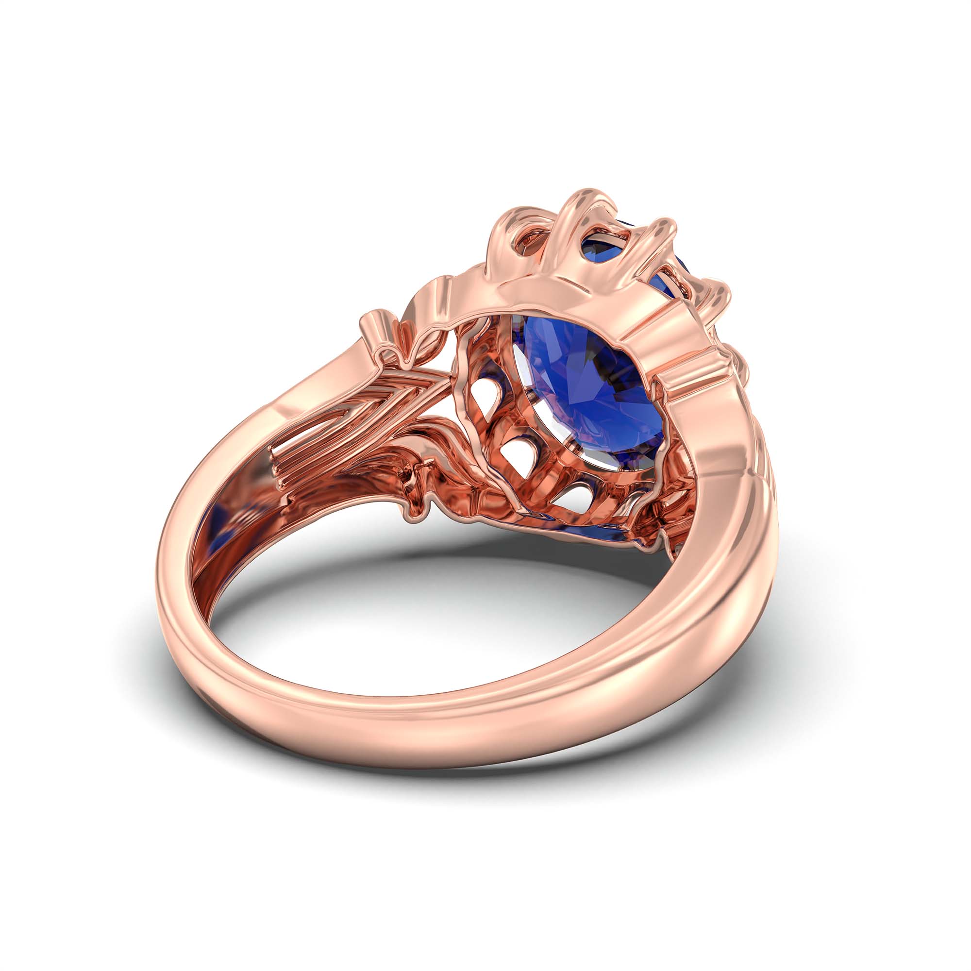 Blue Sapphire (Neelam) Ring for Men in 18K Rose Gold – Oval 14x11 mm, Prong Setting, 9 g (Design K12-2) thumbnail