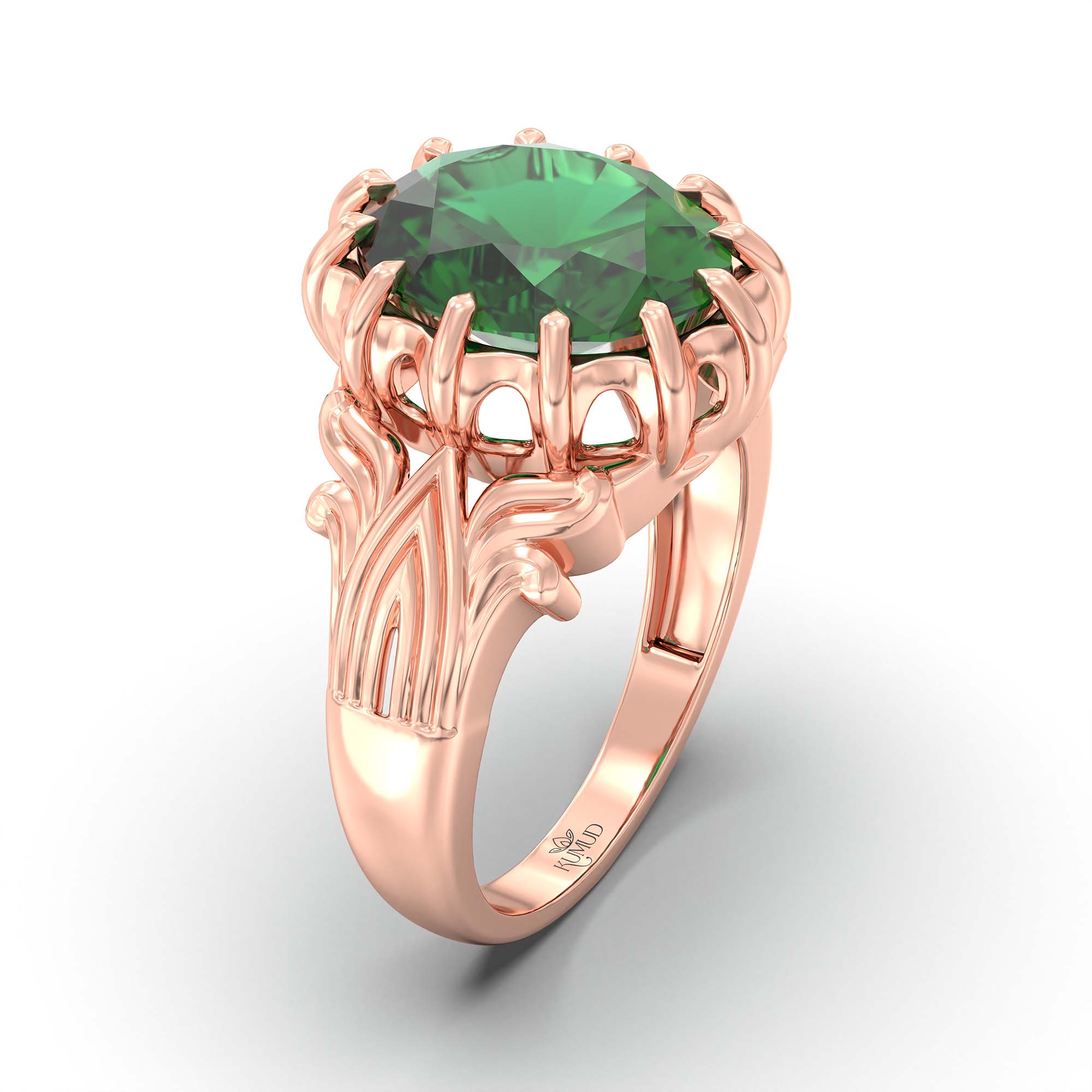 Emerald (Panna) Ring for Men in 18K Rose Gold – Oval 14x11 mm, Prong Setting, 9 g (Design K12-2) thumbnail