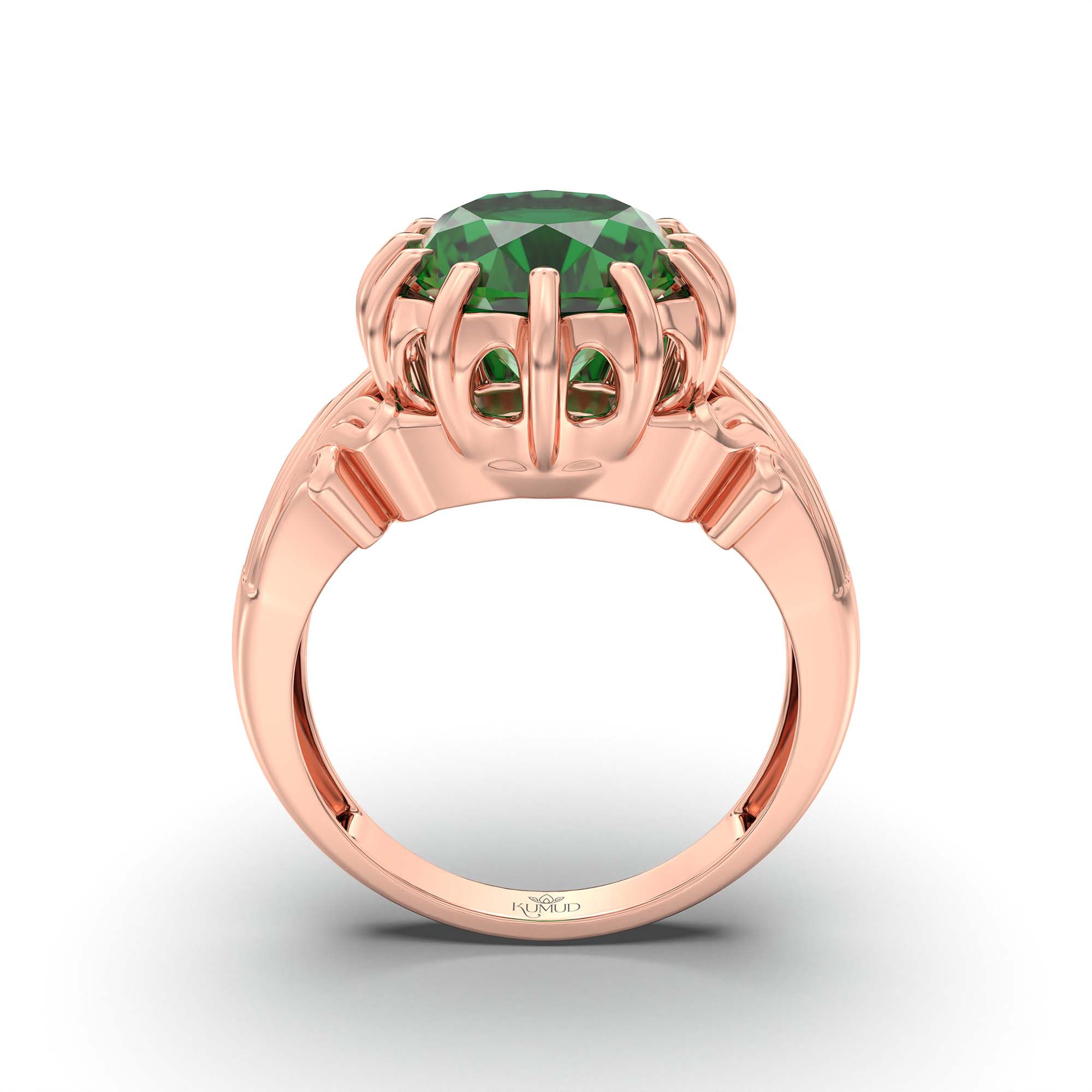 Emerald (Panna) Ring for Men in 18K Rose Gold – Oval 14x11 mm, Prong Setting, 9 g (Design K12-2) thumbnail