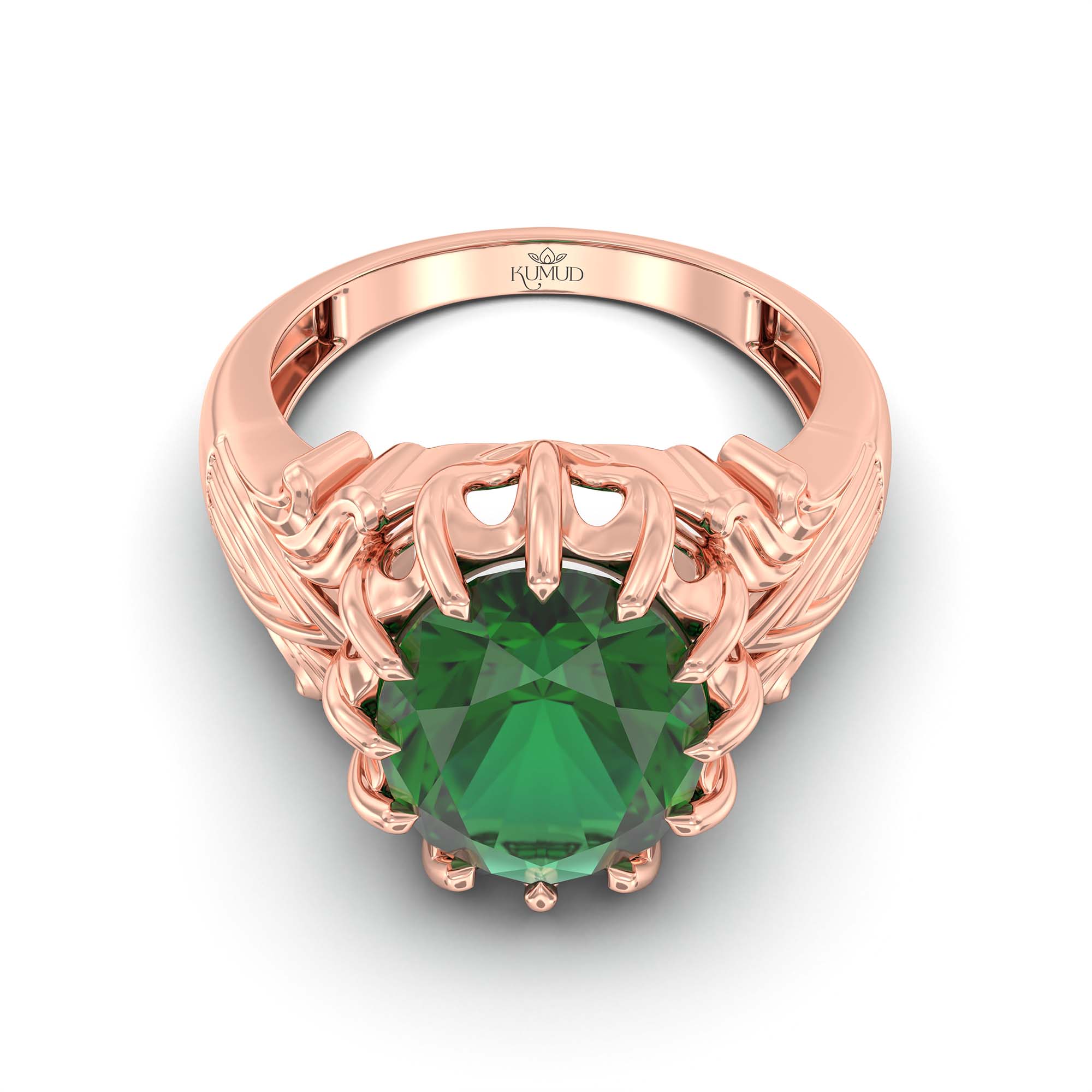 Emerald (Panna) Ring for Men in 18K Rose Gold – Oval 14x11 mm, Prong Setting, 9 g (Design K12-2) thumbnail