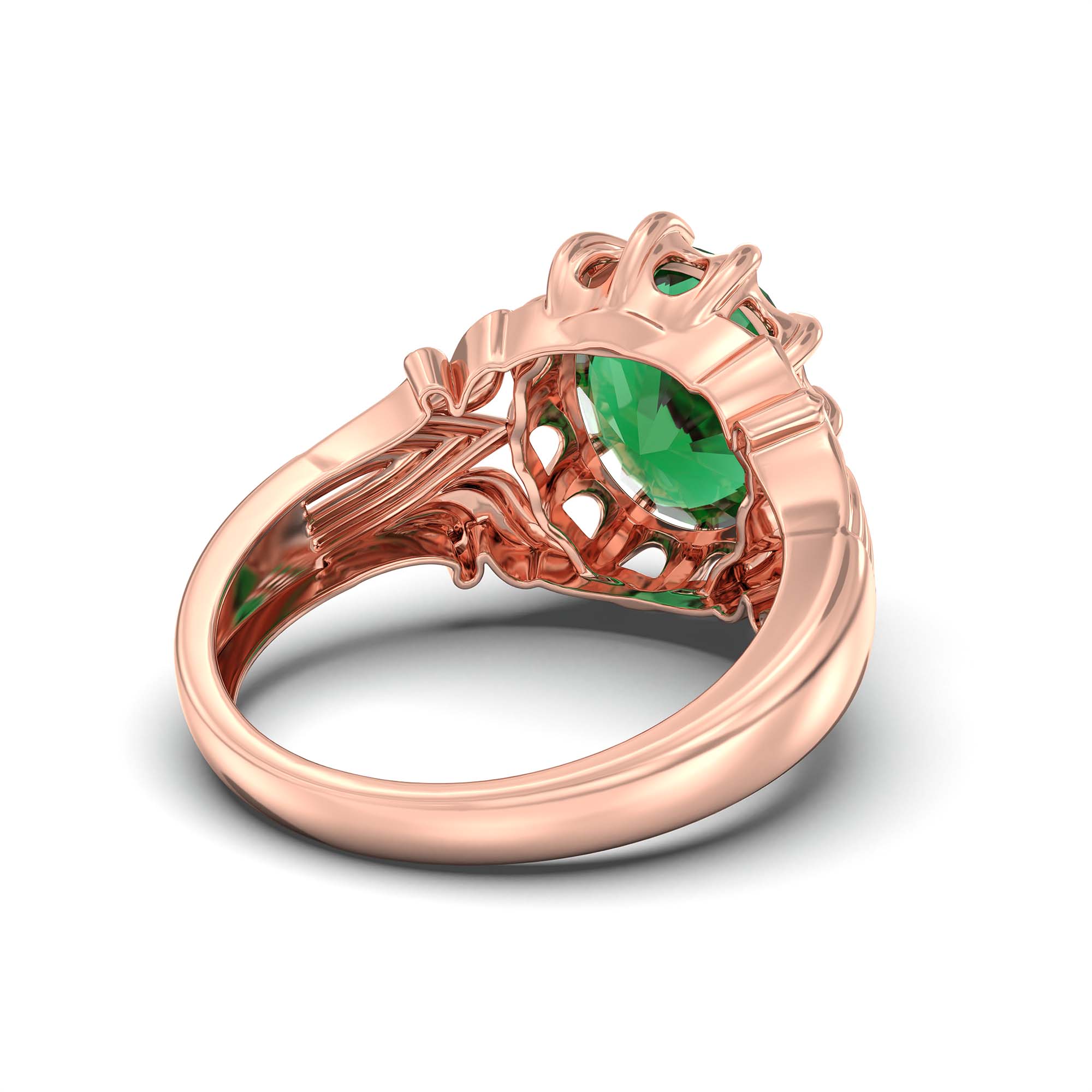 Emerald (Panna) Ring for Men in 18K Rose Gold – Oval 14x11 mm, Prong Setting, 9 g (Design K12-2) thumbnail