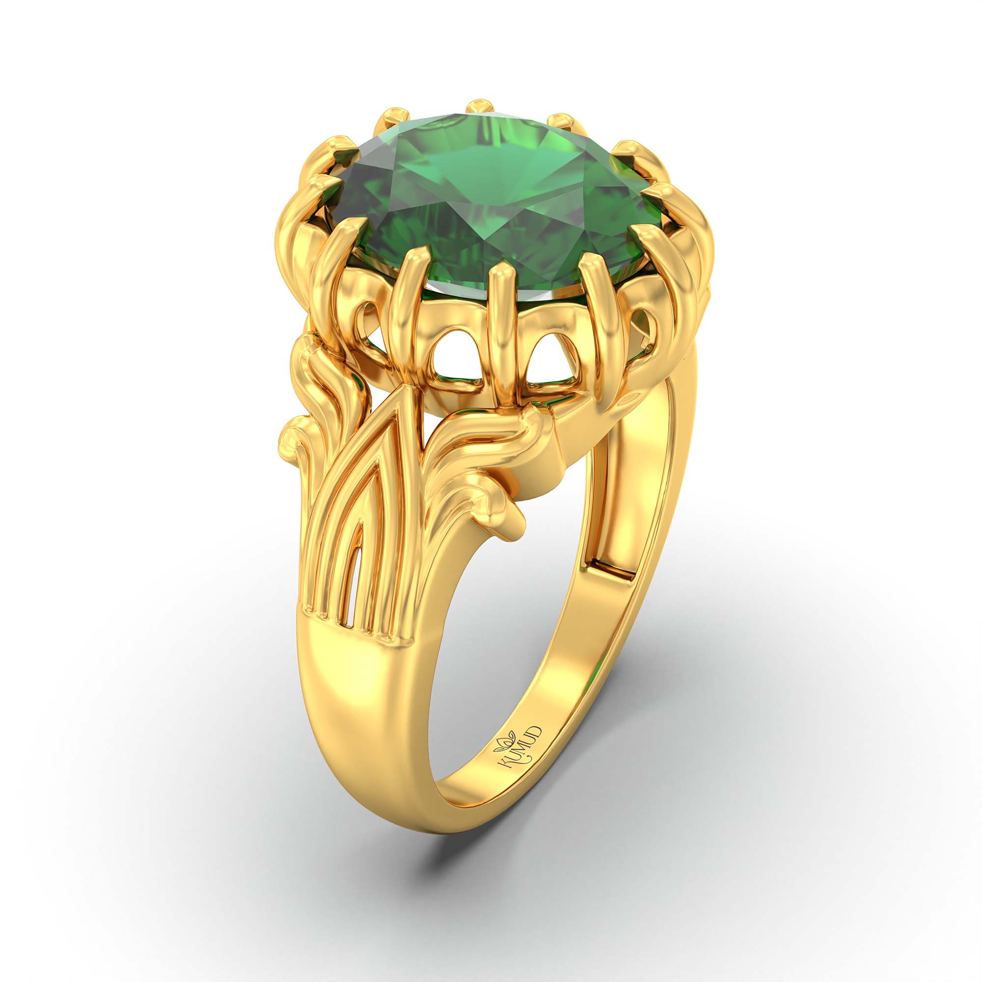 Emerald (Panna) Ring for Men in 22K Yellow Gold – Oval 14x11 mm, Prong Setting, 9 g (Design K12-2) thumbnail