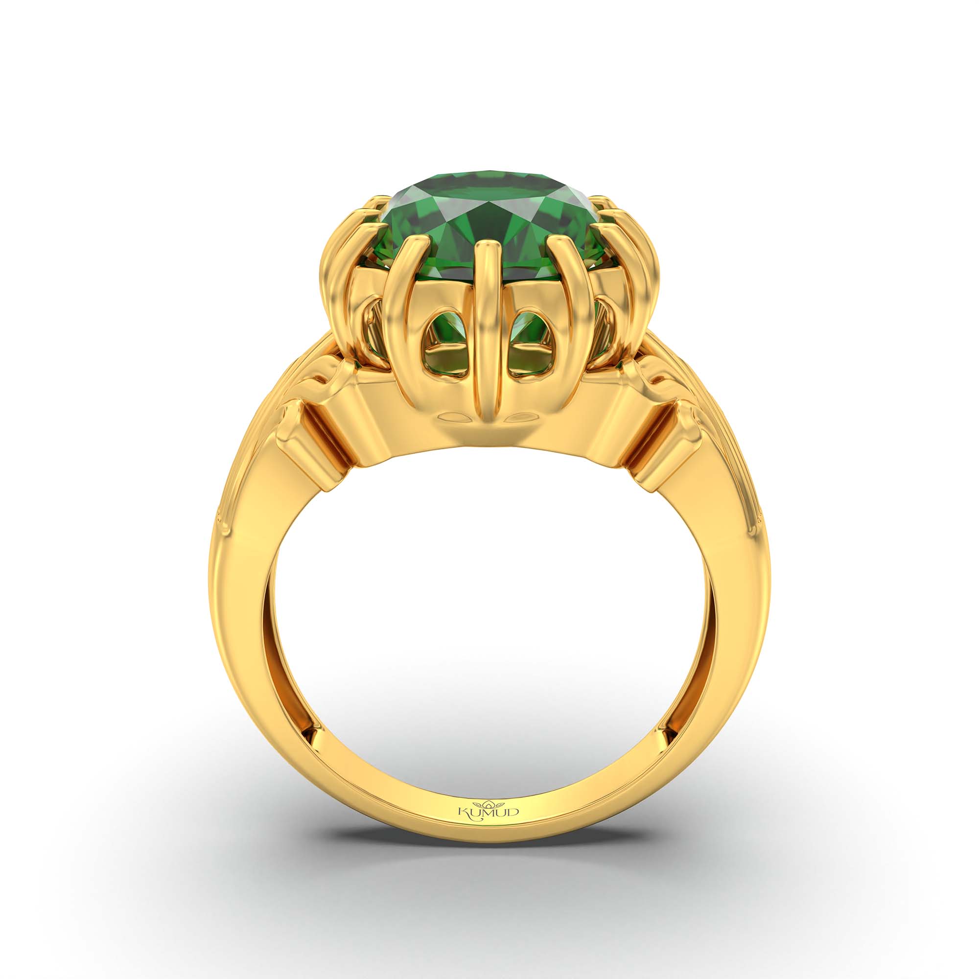 Emerald (Panna) Ring for Men in 22K Yellow Gold – Oval 14x11 mm, Prong Setting, 9 g (Design K12-2) thumbnail