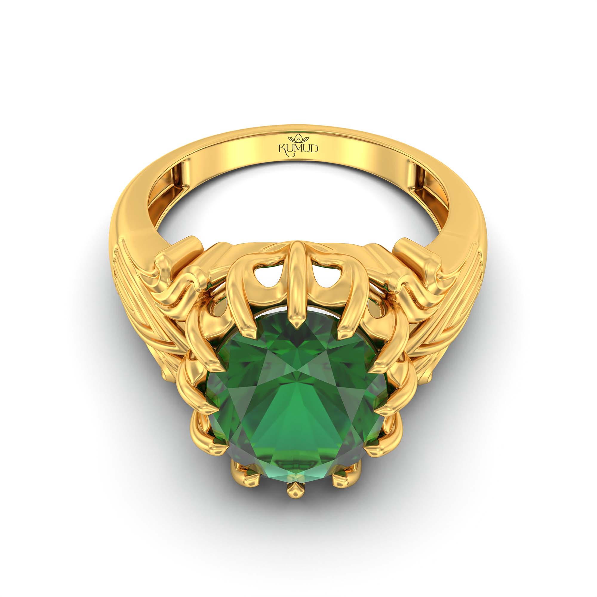 Emerald (Panna) Ring for Men in 22K Yellow Gold – Oval 14x11 mm, Prong Setting, 9 g (Design K12-2) thumbnail