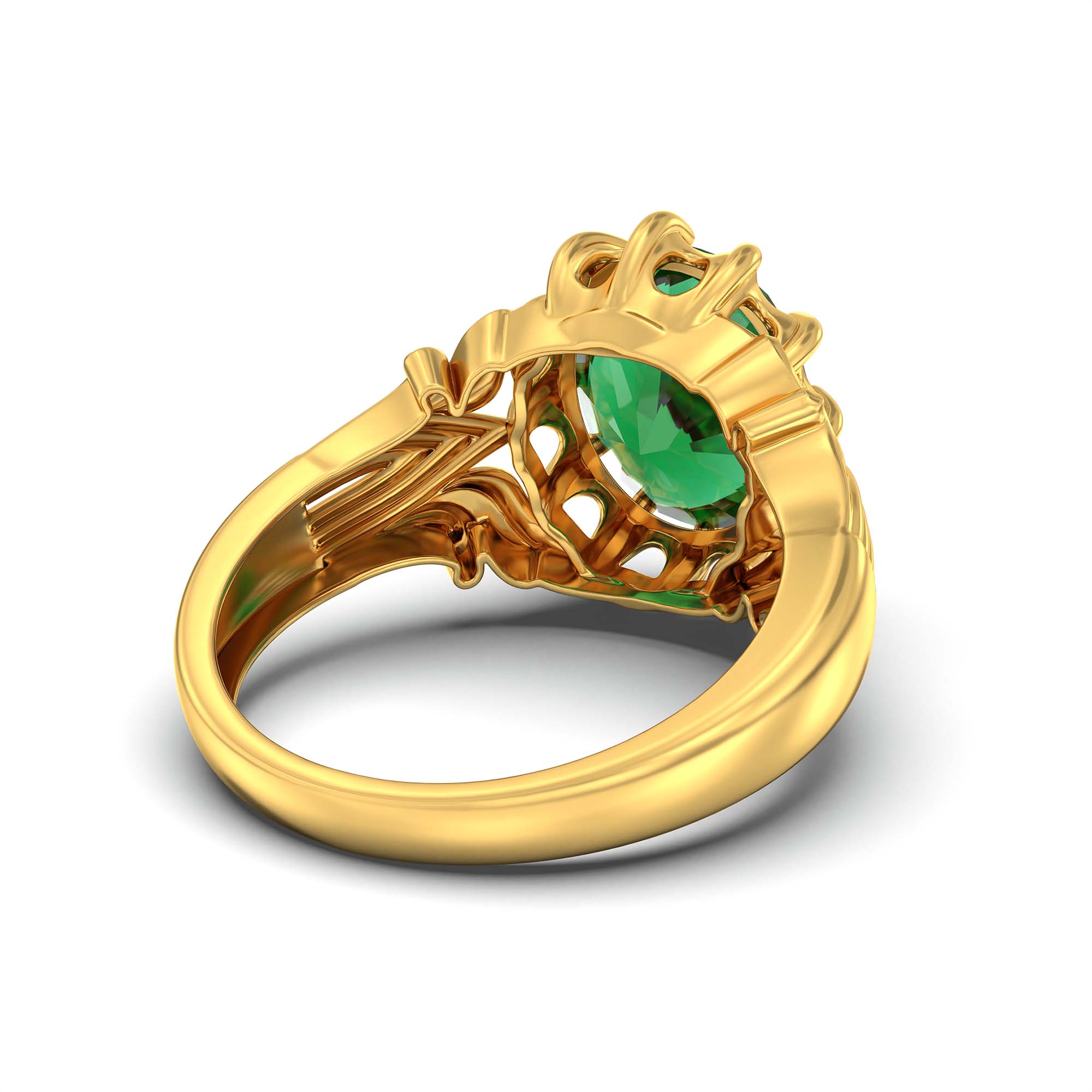 Emerald (Panna) Ring for Men in 22K Yellow Gold – Oval 14x11 mm, Prong Setting, 9 g (Design K12-2) thumbnail