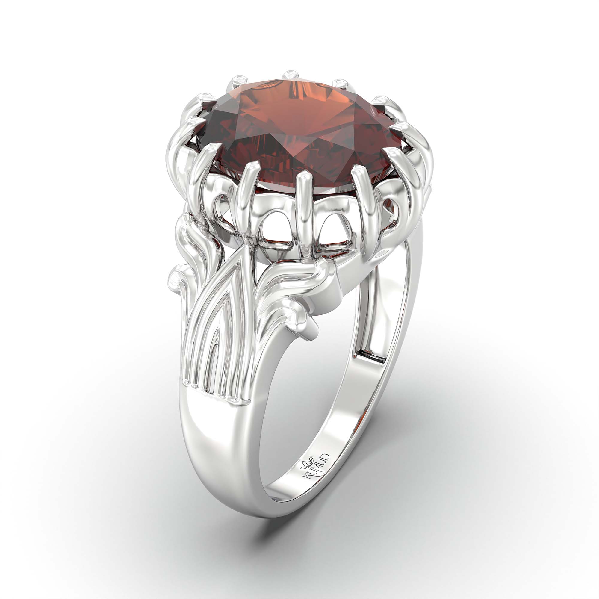 Hessonite (Gomed) Ring for Men in 925 Sterling Silver – Oval 14x11 mm, Prong Setting, 9 g (Design K12-2) thumbnail