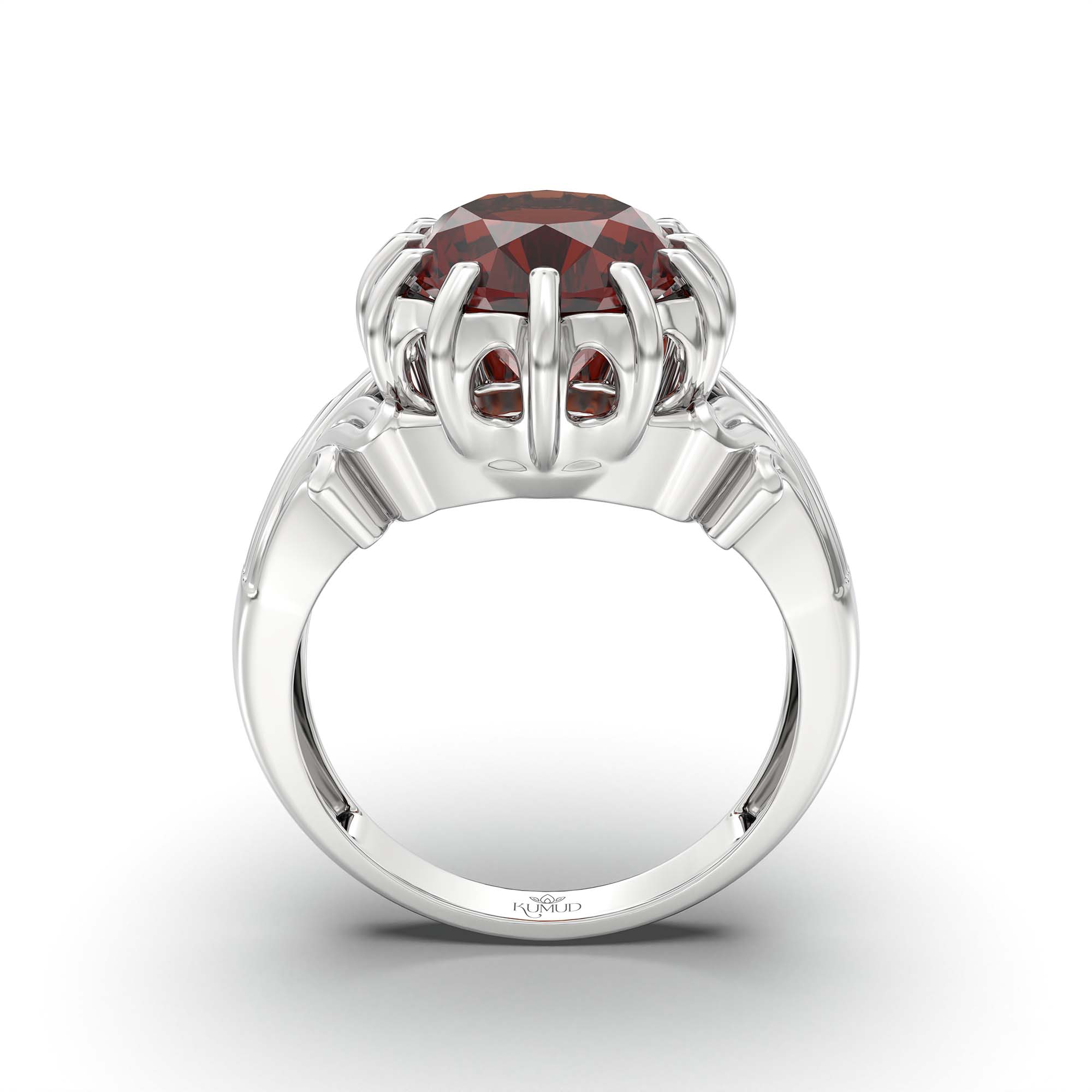 Hessonite (Gomed) Ring for Men in 925 Sterling Silver – Oval 14x11 mm, Prong Setting, 9 g (Design K12-2) thumbnail