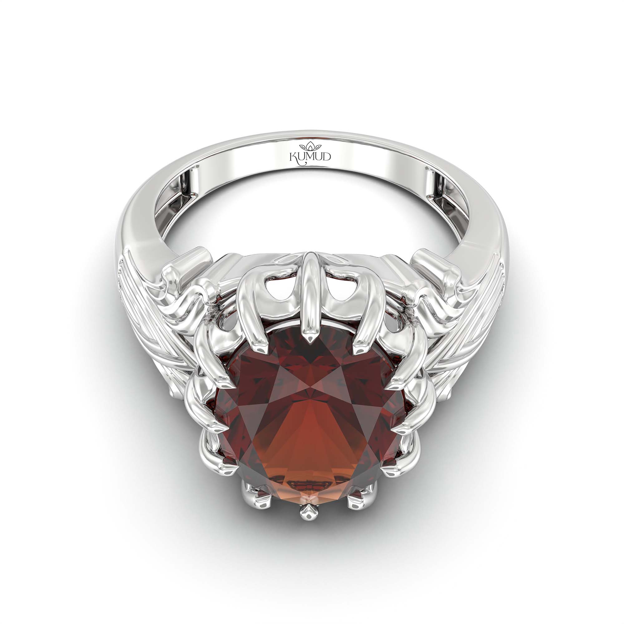 Hessonite (Gomed) Ring for Men in 925 Sterling Silver – Oval 14x11 mm, Prong Setting, 9 g (Design K12-2) thumbnail