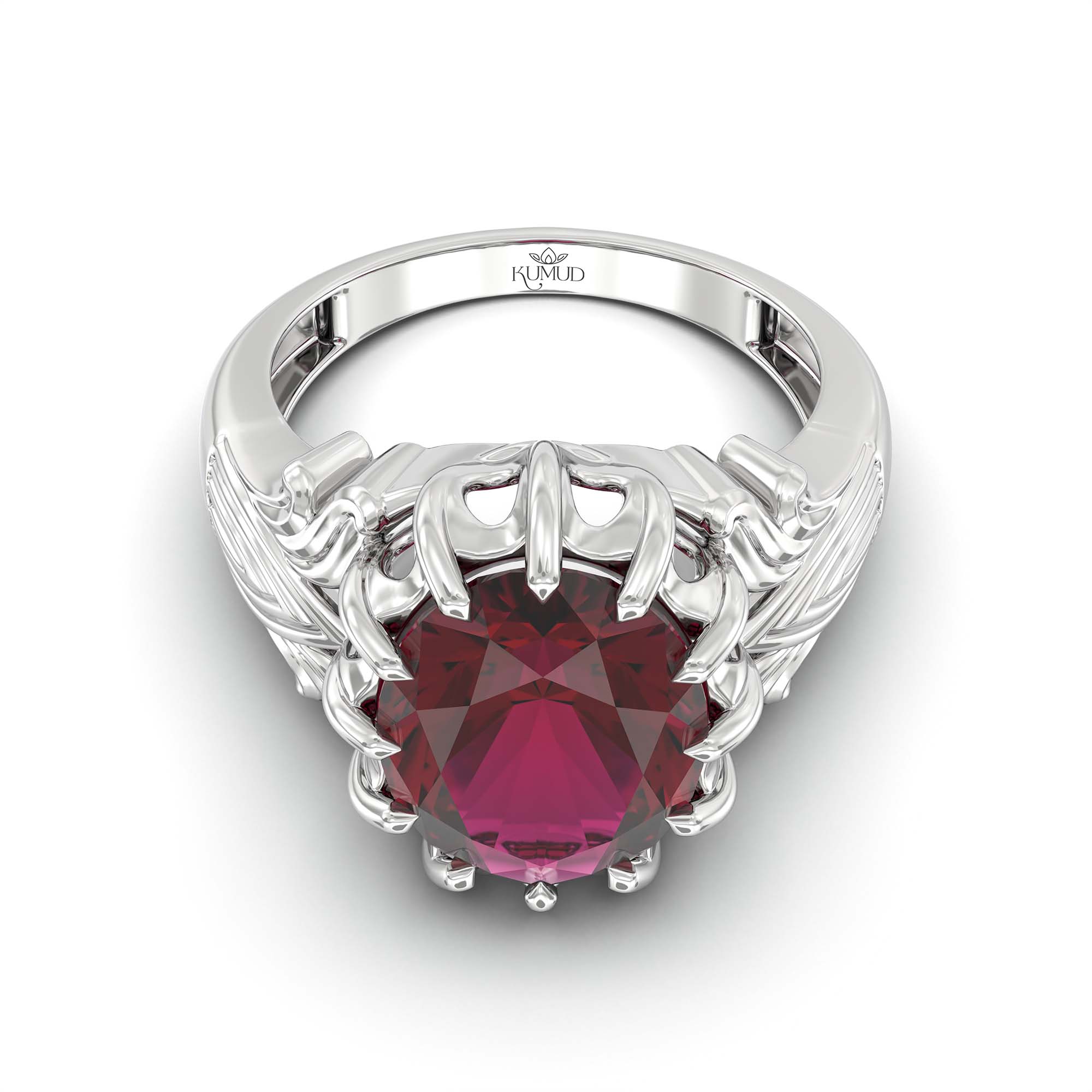 Ruby (Manik) Ring for Men in 925 Sterling Silver – Oval 14x11 mm, Prong Setting, 9 g (Design K12-2) thumbnail