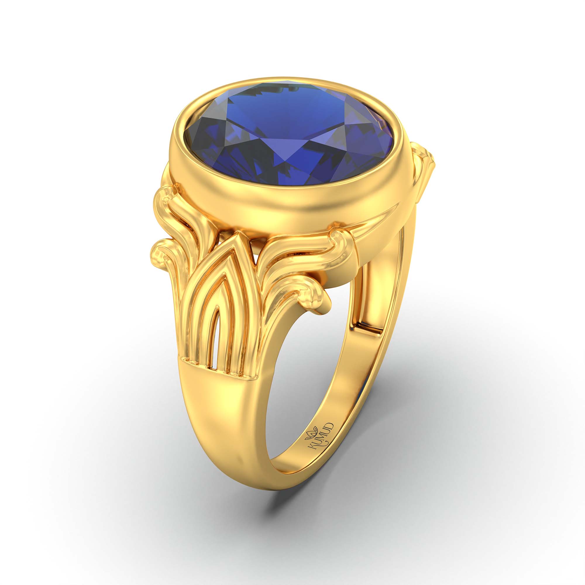 Blue Sapphire (Neelam) Ring for Men in 22K Yellow Gold – Oval 14x11 mm, Bezel Setting, 11 g thumbnail