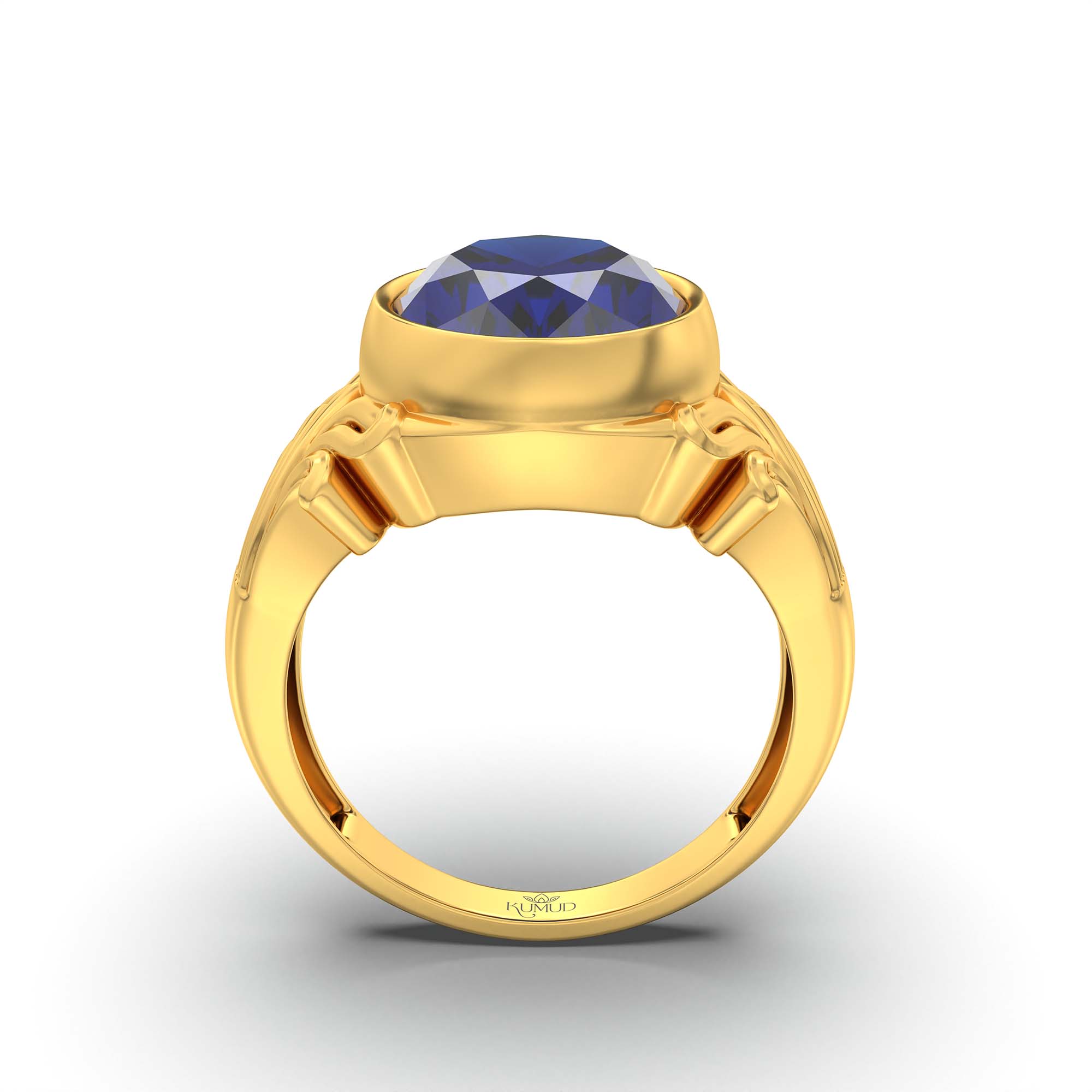 Blue Sapphire (Neelam) Ring for Men in 22K Yellow Gold – Oval 14x11 mm, Bezel Setting, 11 g thumbnail