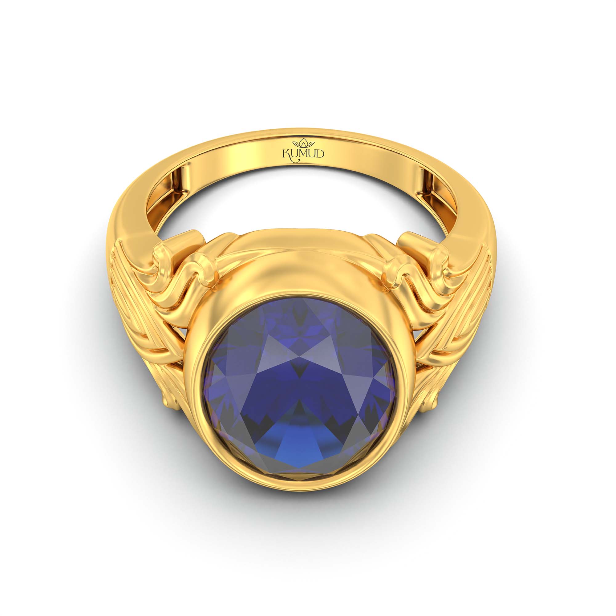Blue Sapphire (Neelam) Ring for Men in 22K Yellow Gold – Oval 14x11 mm, Bezel Setting, 11 g thumbnail