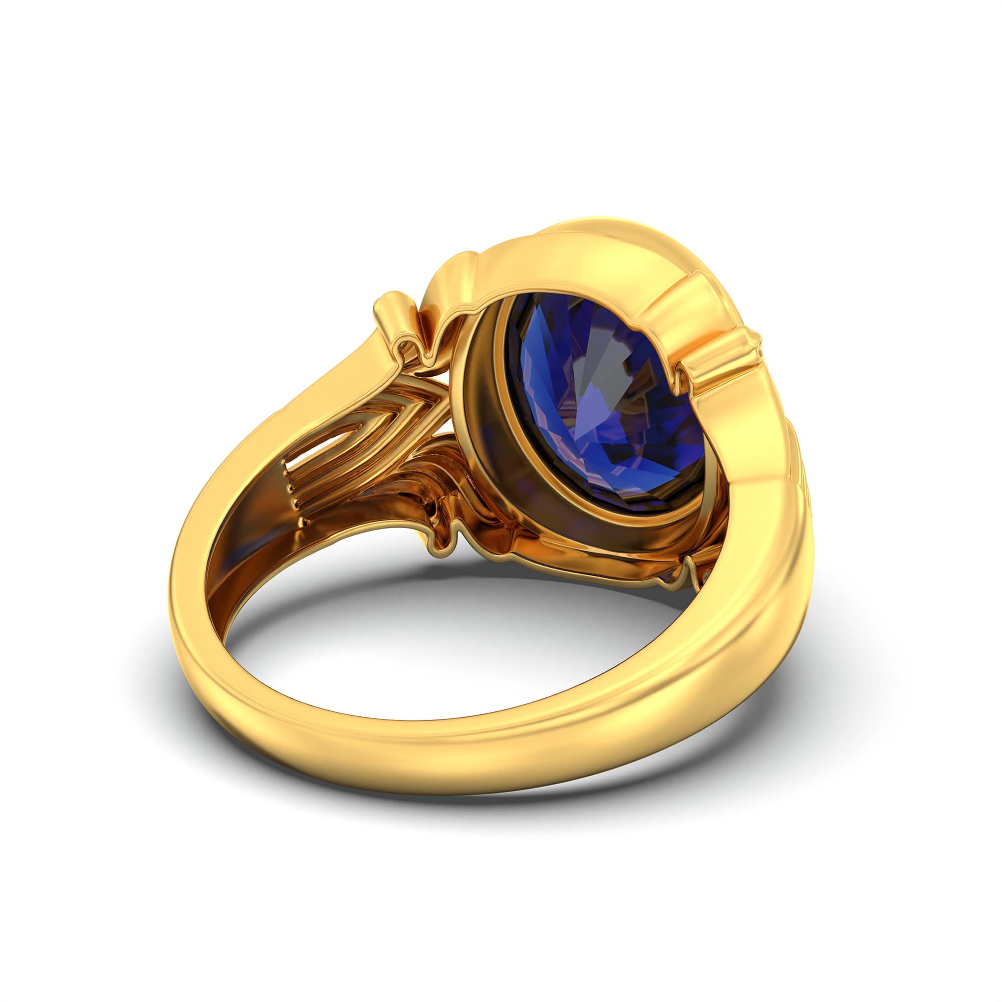 Blue Sapphire (Neelam) Ring for Men in 22K Yellow Gold – Oval 14x11 mm, Bezel Setting, 11 g thumbnail