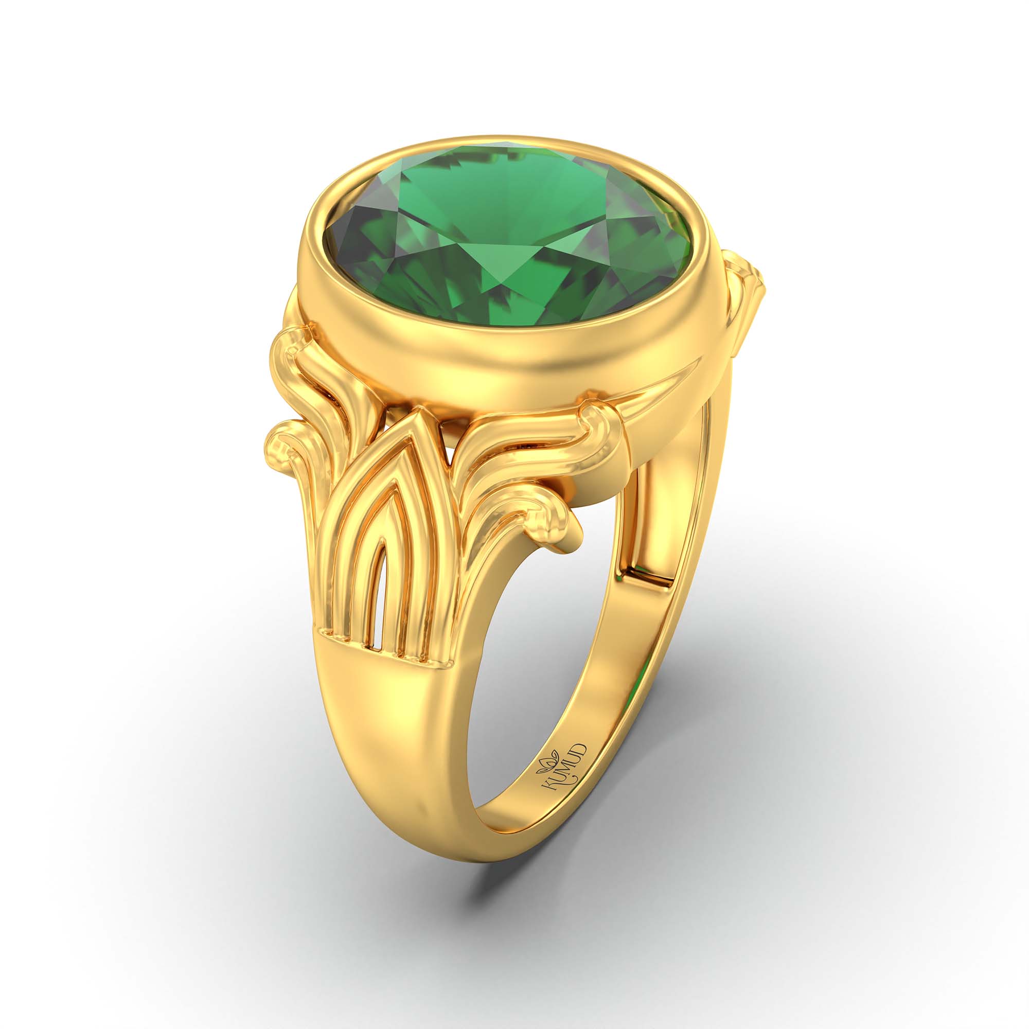 Emerald (Panna) Ring for Men in 22K Yellow Gold – Oval 14x11 mm, Bezel Setting, 11 g thumbnail