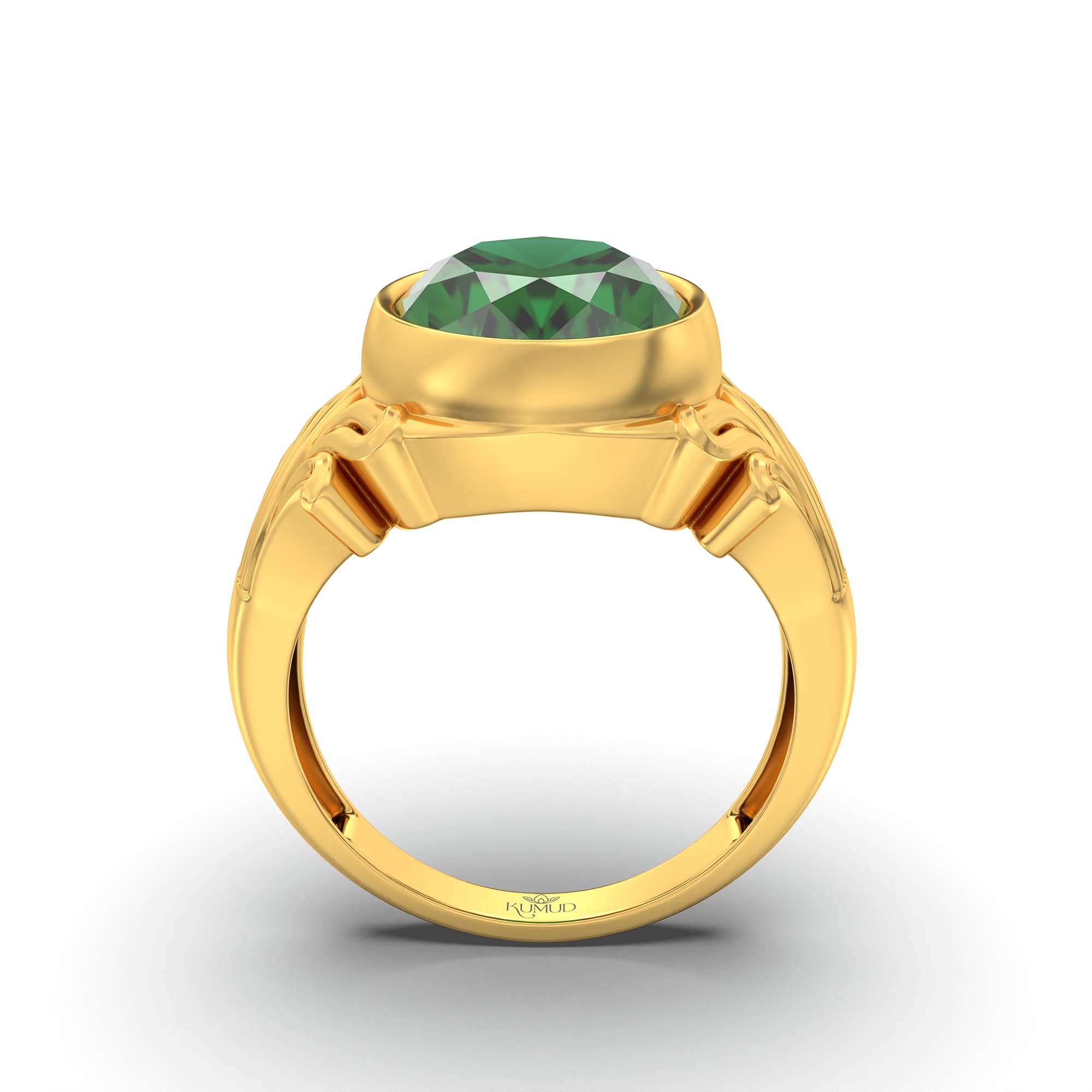Emerald (Panna) Ring for Men in 22K Yellow Gold – Oval 14x11 mm, Bezel Setting, 11 g thumbnail