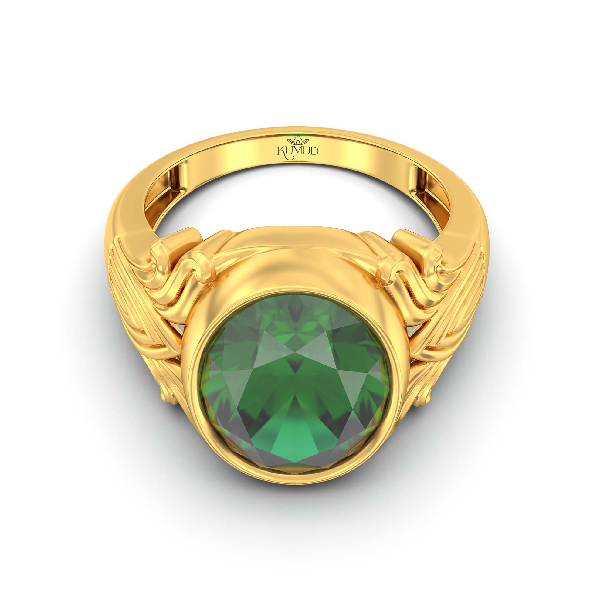 Emerald (Panna) Ring for Men in 22K Yellow Gold – Oval 14x11 mm, Bezel Setting, 11 g thumbnail
