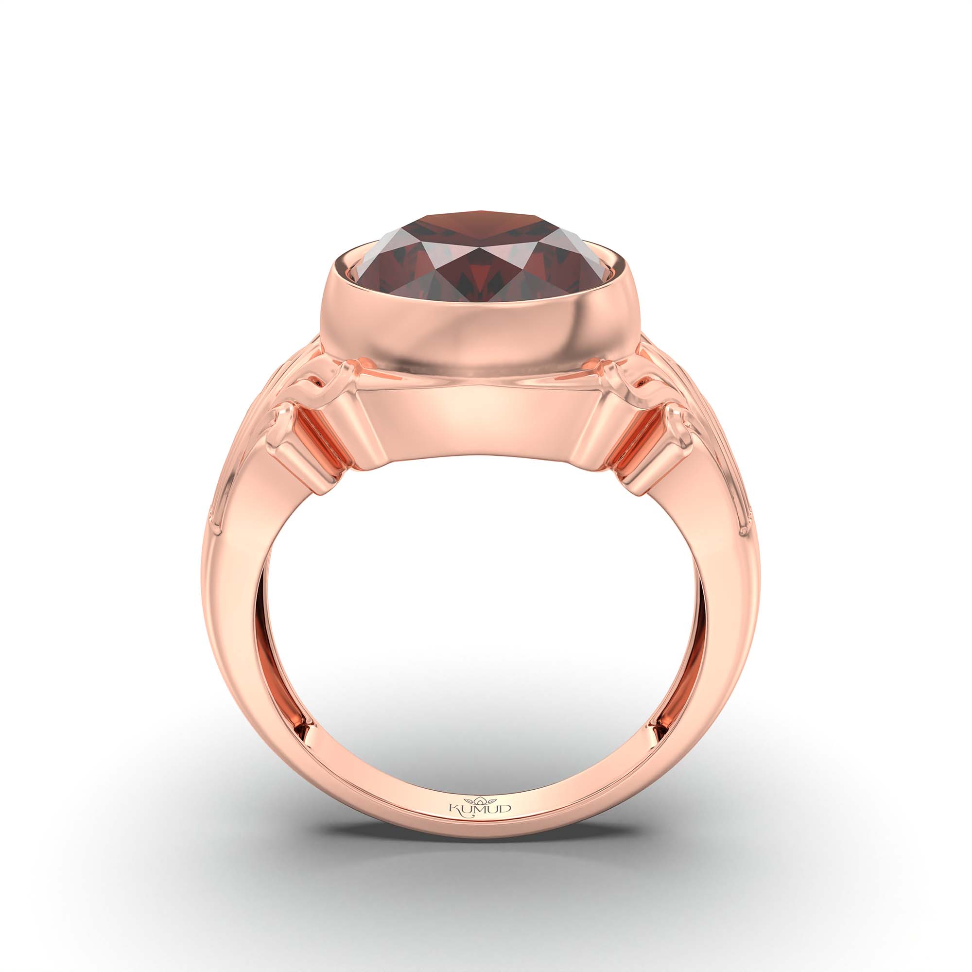 Hessonite (Gomed) Ring for Men in 18K Rose Gold – Oval 14x11 mm, Bezel Setting, 11 g thumbnail