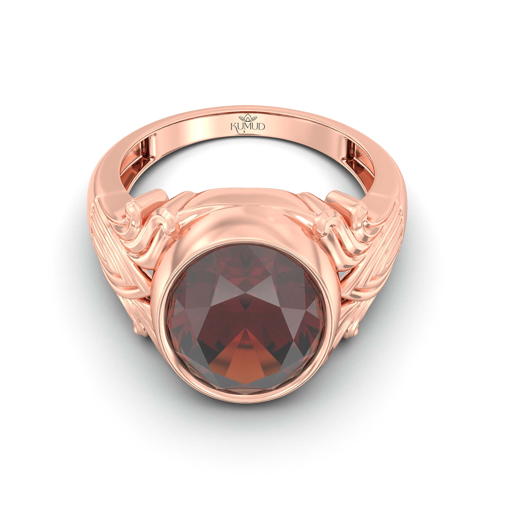 Hessonite (Gomed) Ring for Men in 18K Rose Gold – Oval 14x11 mm, Bezel Setting, 11 g thumbnail
