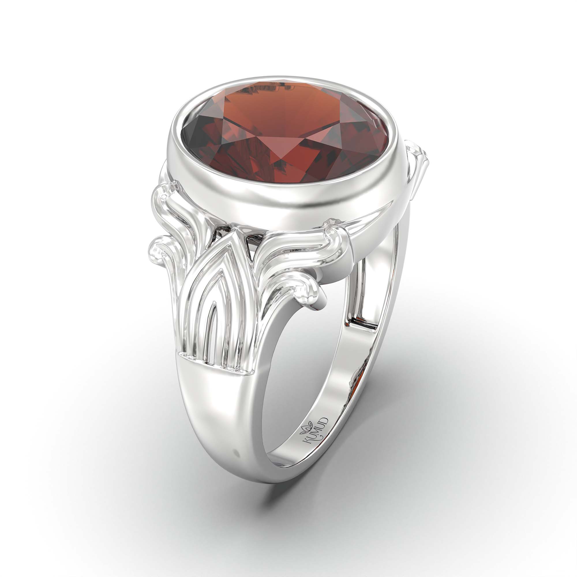 Hessonite (Gomed) Ring for Men in 18K White Gold – Oval 14x11 mm, Bezel Setting, 11 g thumbnail