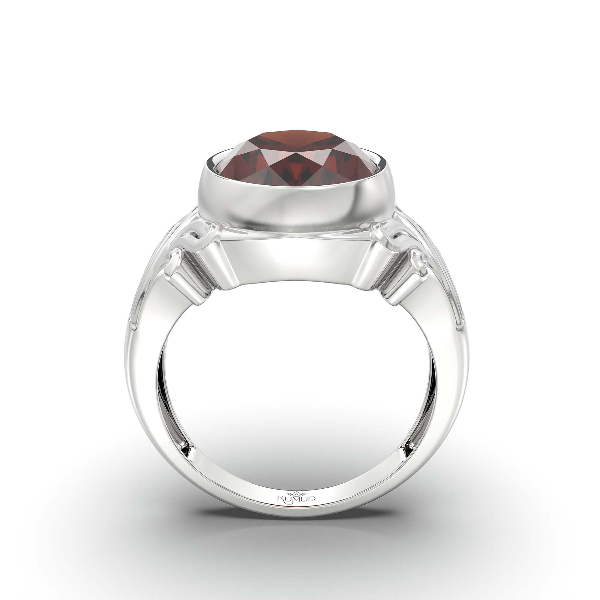Hessonite (Gomed) Ring for Men in 18K White Gold – Oval 14x11 mm, Bezel Setting, 11 g thumbnail