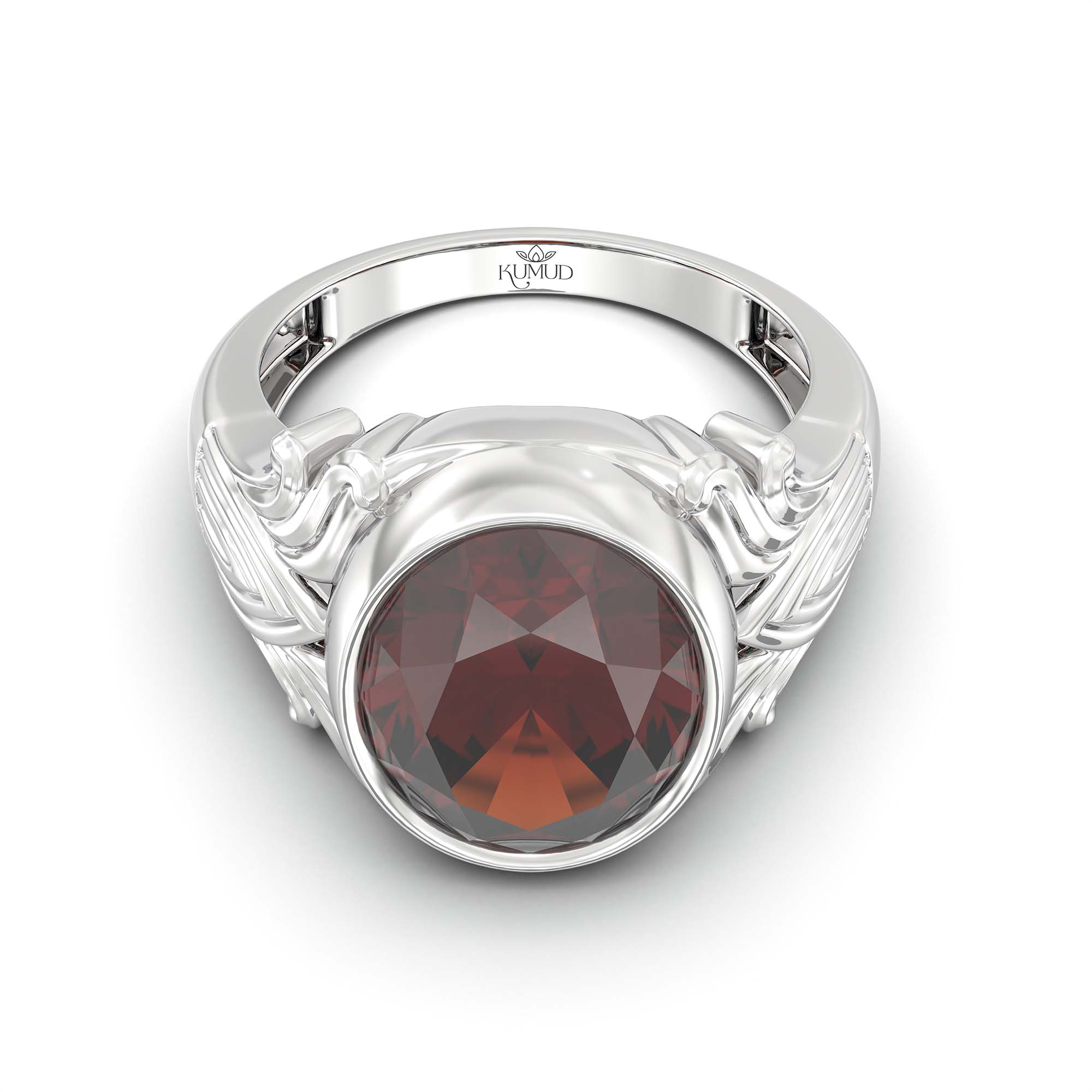 Hessonite (Gomed) Ring for Men in 18K White Gold – Oval 14x11 mm, Bezel Setting, 11 g thumbnail