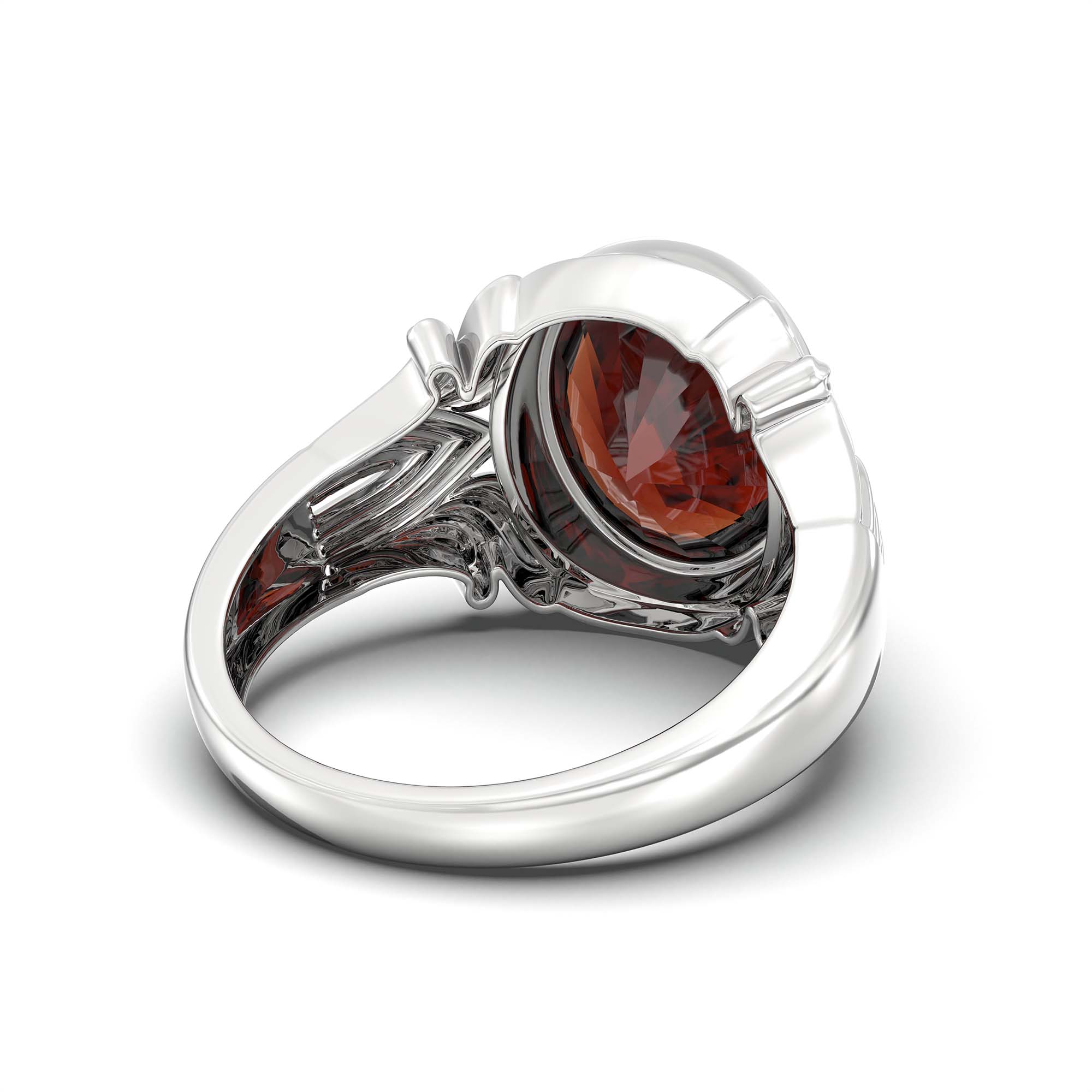 Hessonite (Gomed) Ring for Men in 18K White Gold – Oval 14x11 mm, Bezel Setting, 11 g thumbnail