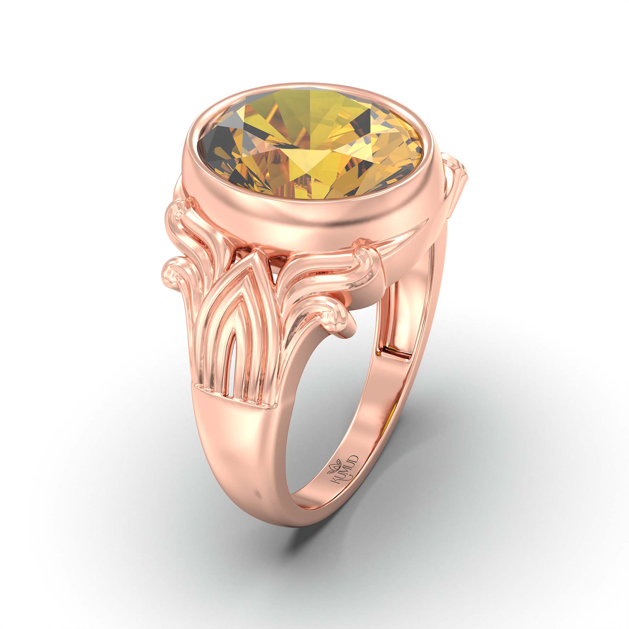Yellow Sapphire (Pukhraj) Ring for Men in 18K Rose Gold – Oval 14x11 mm, Bezel Setting, 11 g thumbnail