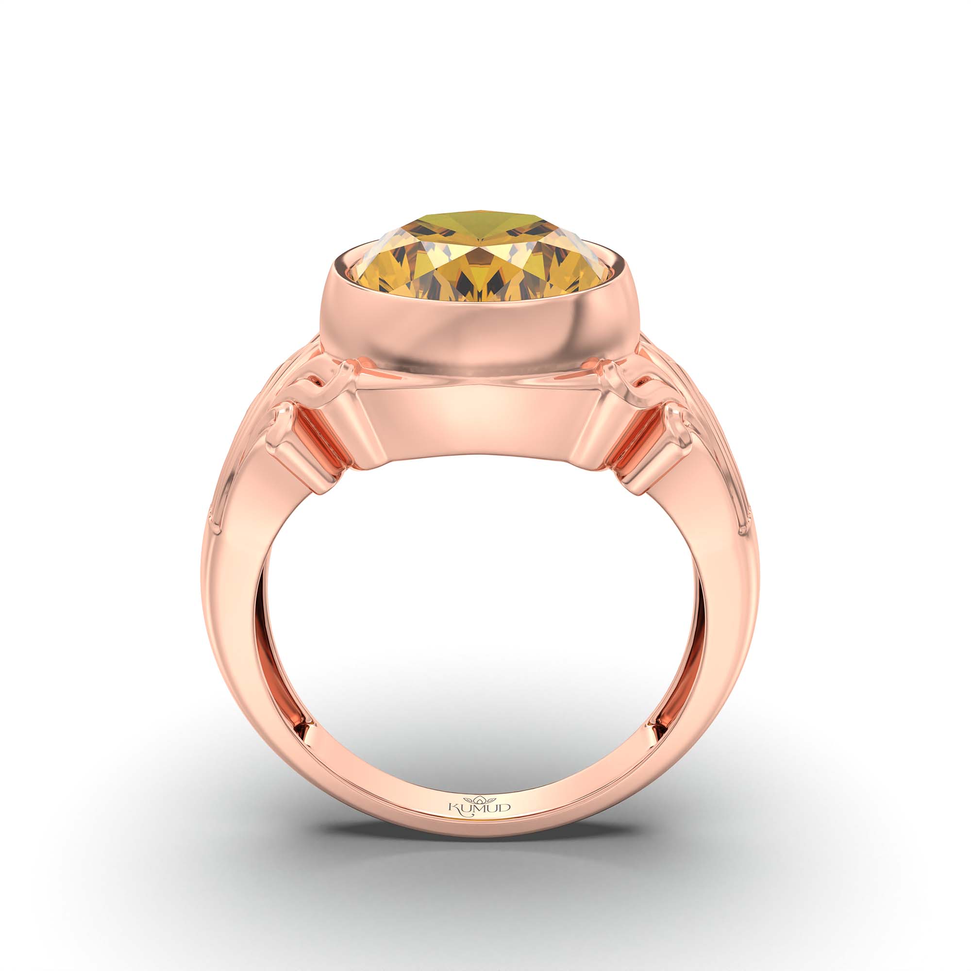 Yellow Sapphire (Pukhraj) Ring for Men in 18K Rose Gold – Oval 14x11 mm, Bezel Setting, 11 g thumbnail