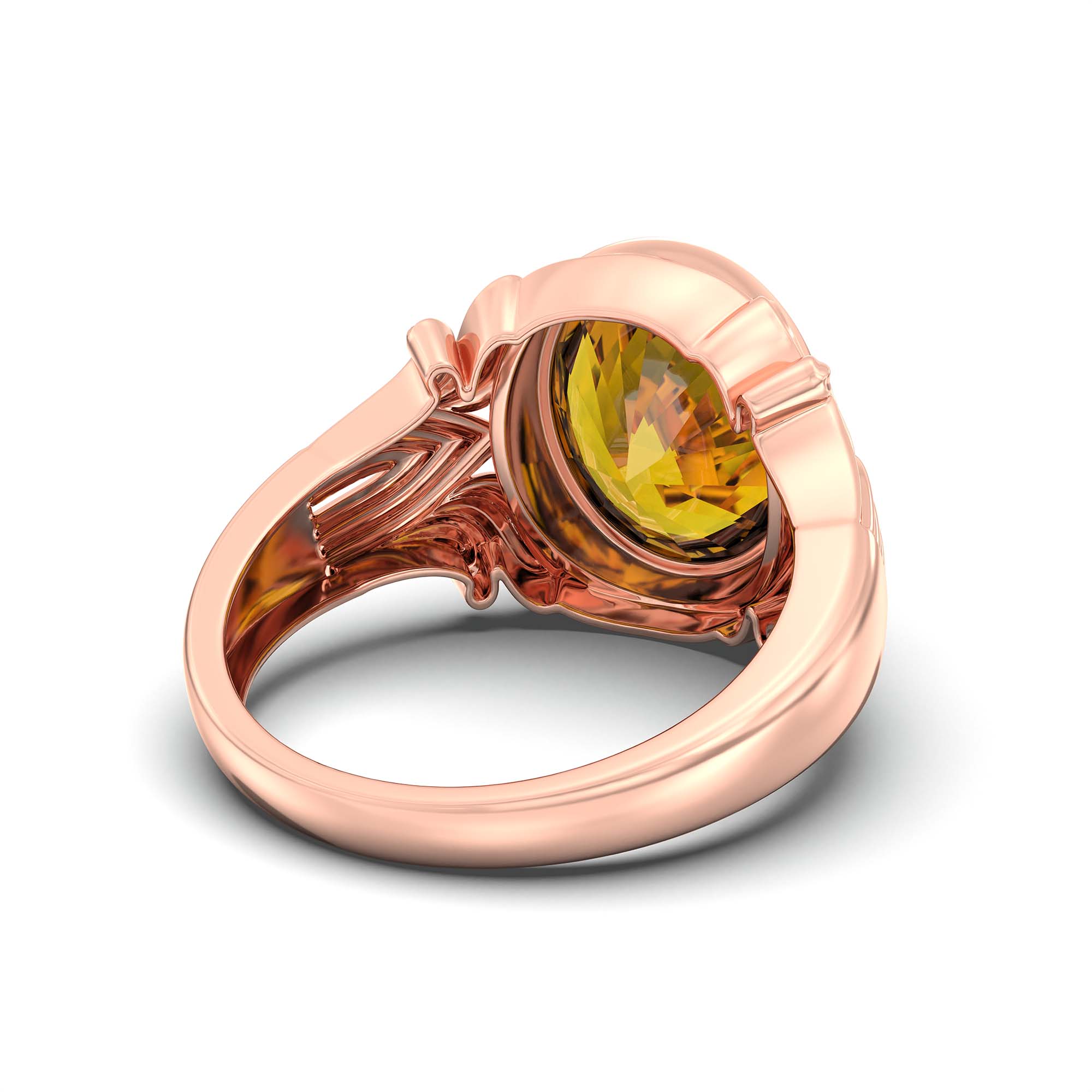 Yellow Sapphire (Pukhraj) Ring for Men in 18K Rose Gold – Oval 14x11 mm, Bezel Setting, 11 g thumbnail