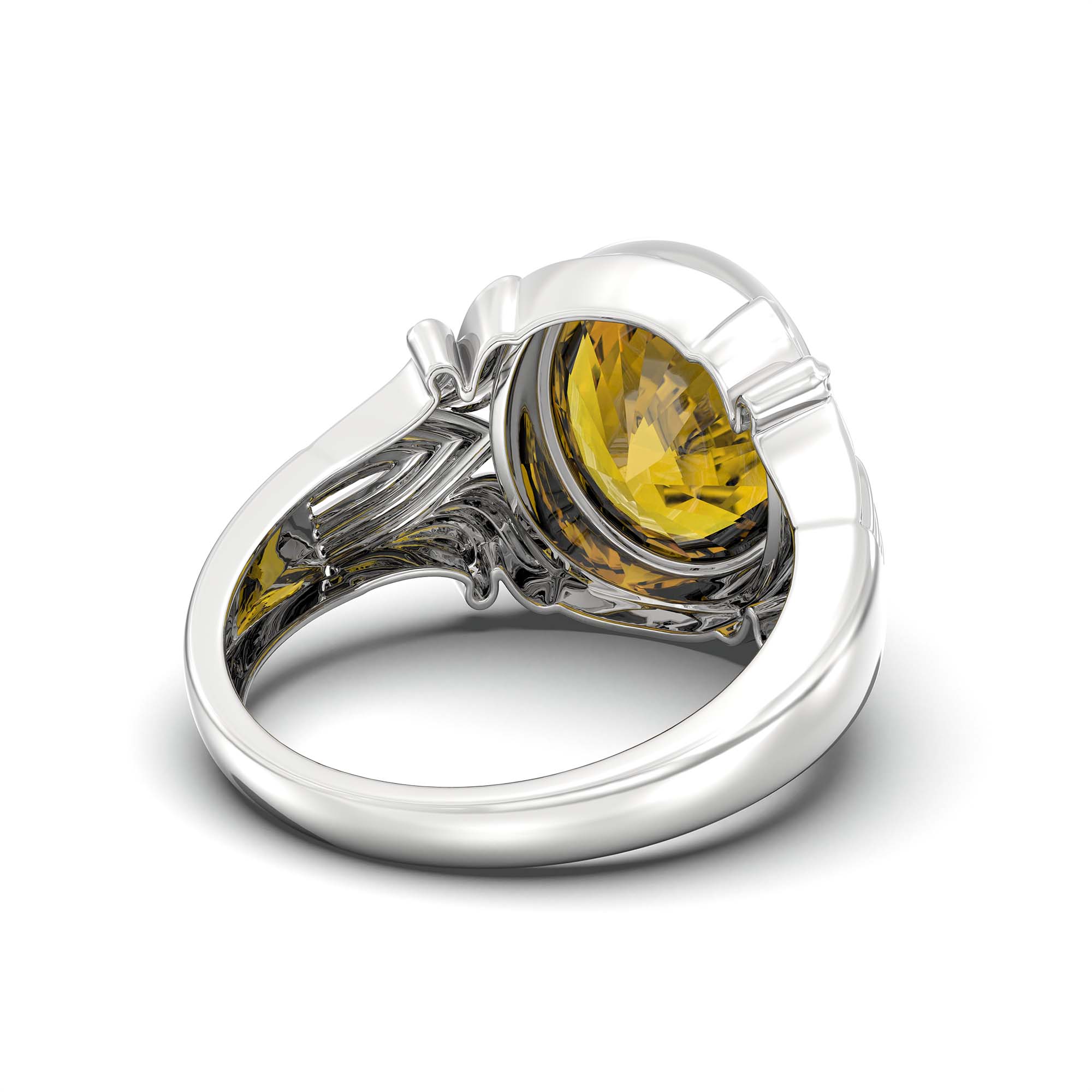Yellow Sapphire (Pukhraj) Ring for Men in 18K White Gold – Oval 14x11 mm, Bezel Setting, 11 g thumbnail