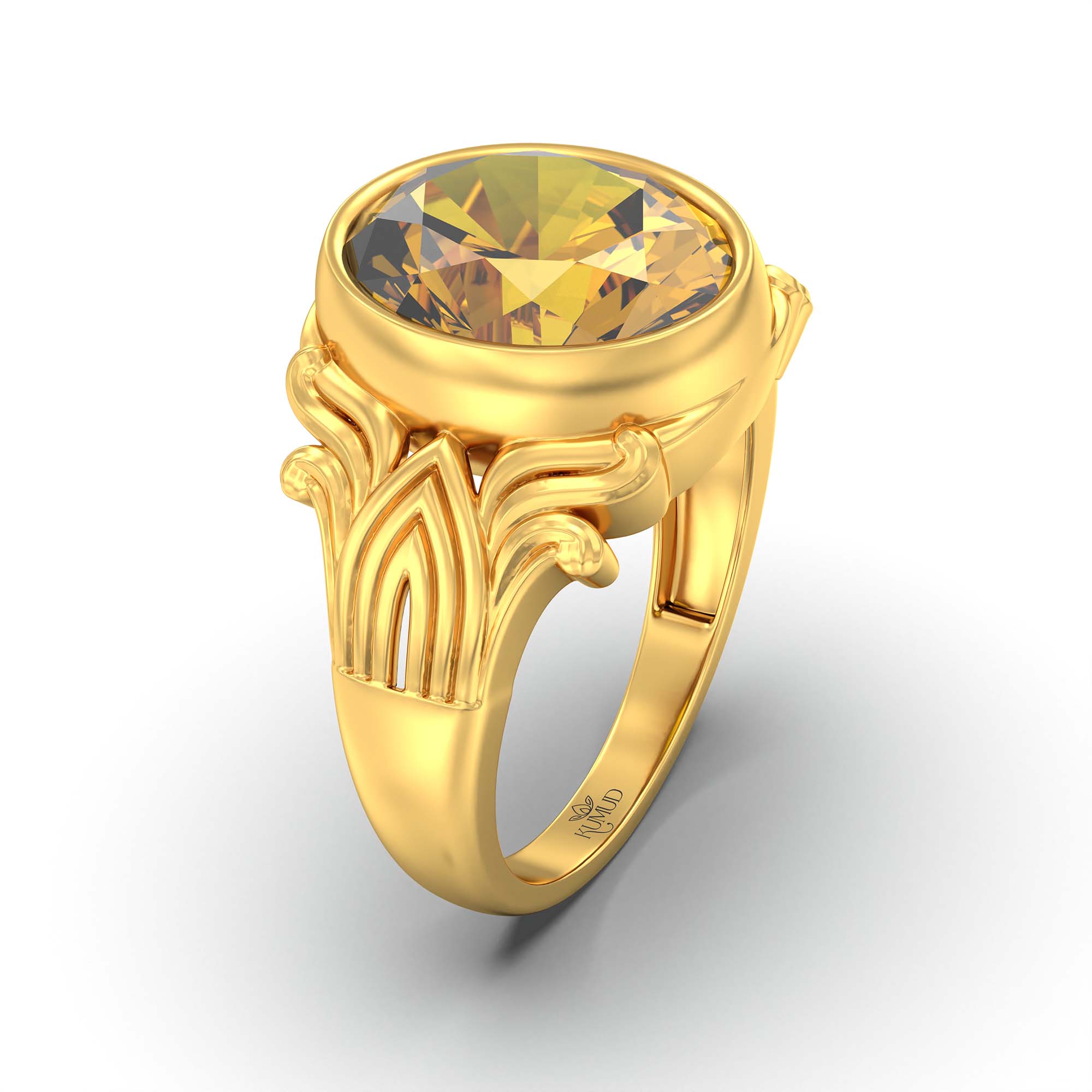 Yellow Sapphire (Pukhraj) Ring for Men in 22K Yellow Gold – Oval 14x11 mm, Bezel Setting, 11 g thumbnail