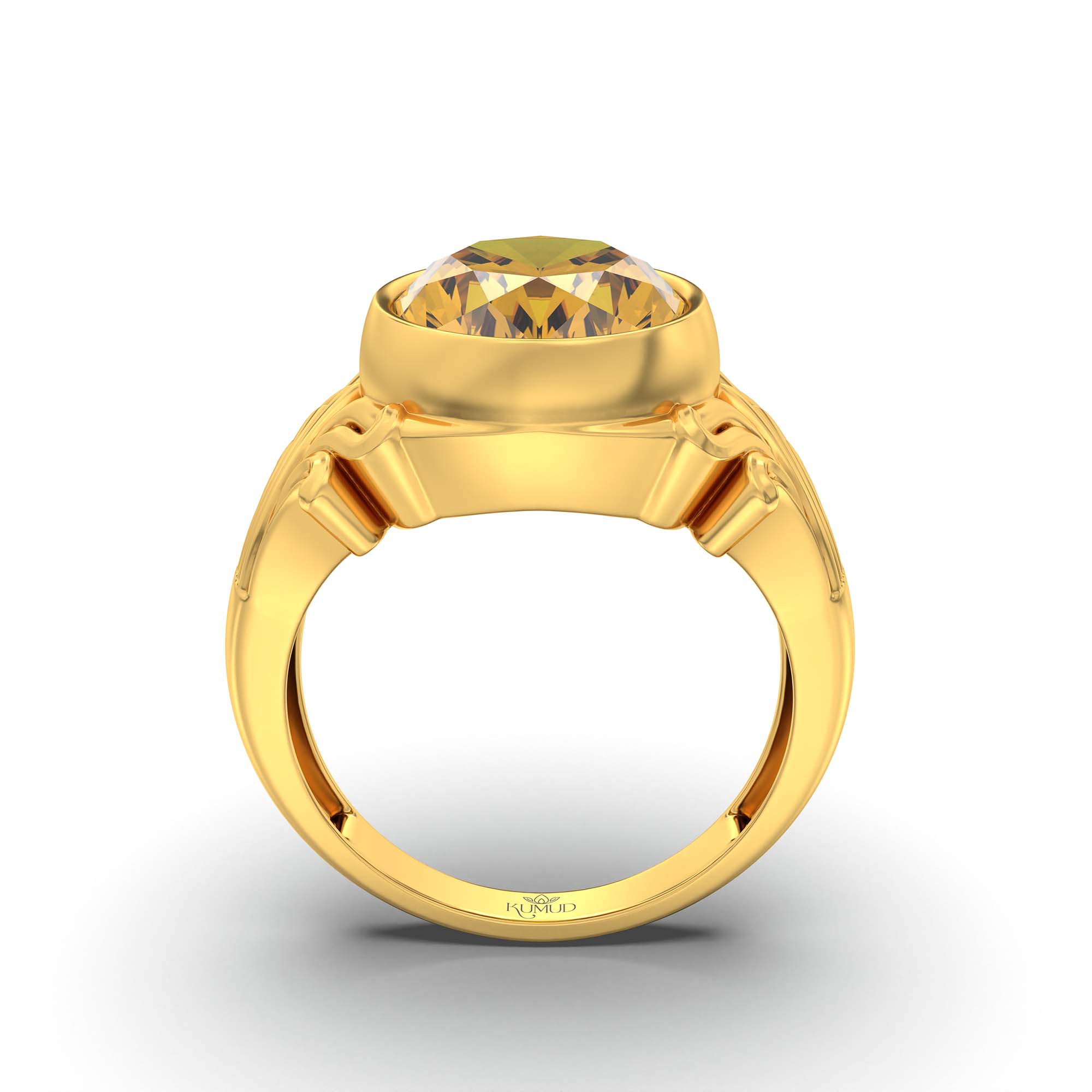 Yellow Sapphire (Pukhraj) Ring for Men in 22K Yellow Gold – Oval 14x11 mm, Bezel Setting, 11 g thumbnail