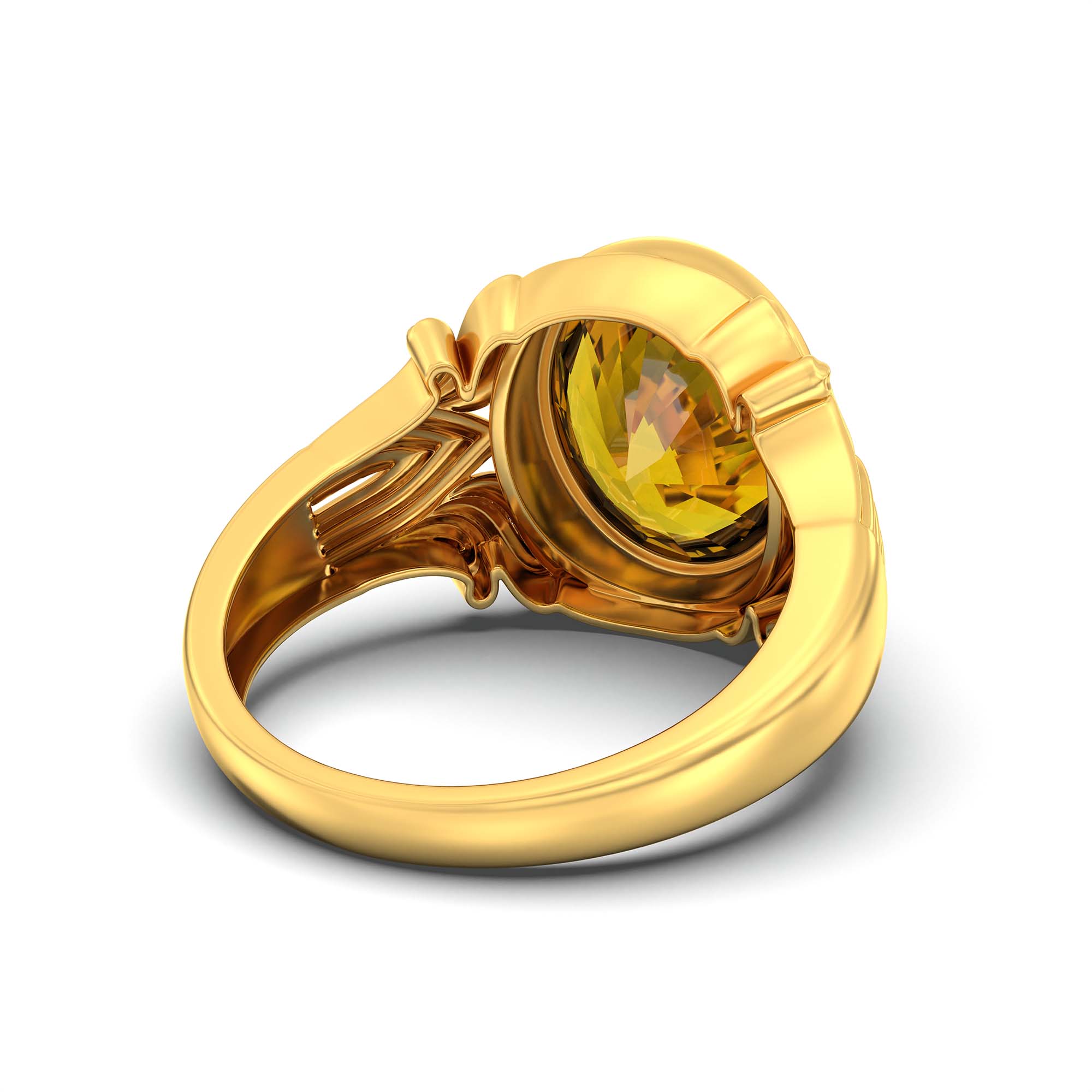 Yellow Sapphire (Pukhraj) Ring for Men in 22K Yellow Gold – Oval 14x11 mm, Bezel Setting, 11 g thumbnail