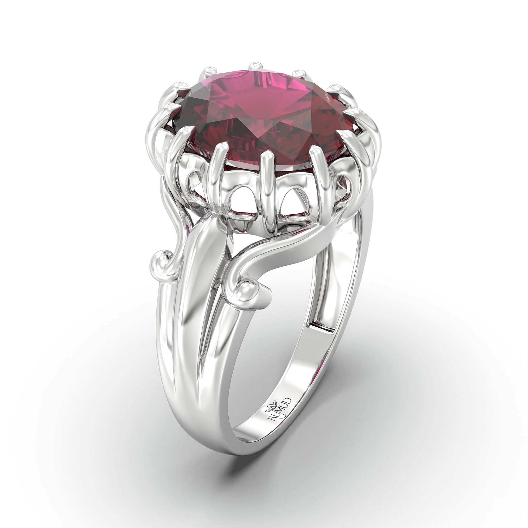 Ruby (Manik) Ring for Men in 18K White Gold – Oval 14x11 mm, Prong Setting, 10 g (Design K12-3) thumbnail