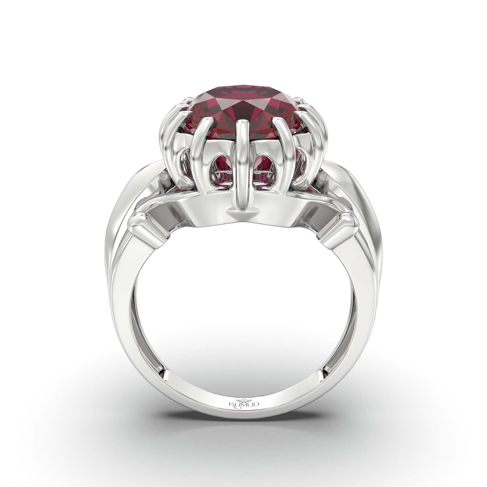 Ruby (Manik) Ring for Men in 18K White Gold – Oval 14x11 mm, Prong Setting, 10 g (Design K12-3) thumbnail
