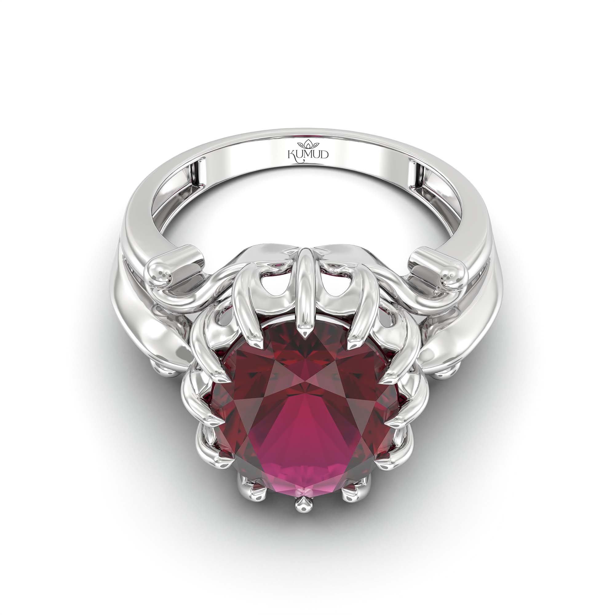 Ruby (Manik) Ring for Men in 18K White Gold – Oval 14x11 mm, Prong Setting, 10 g (Design K12-3) thumbnail