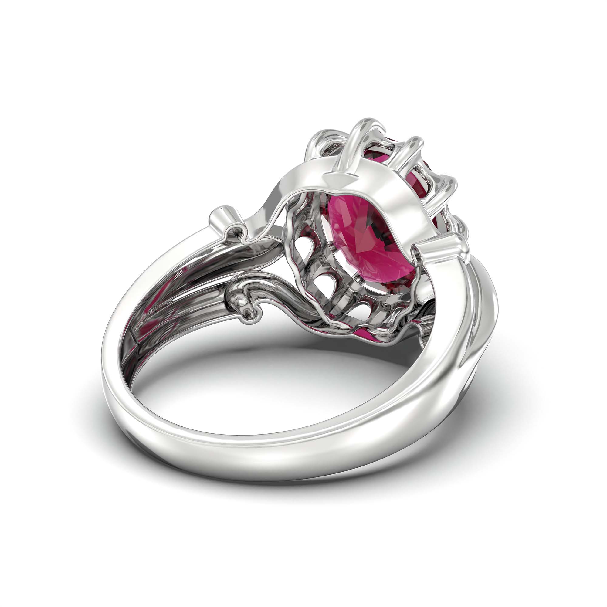 Ruby (Manik) Ring for Men in 18K White Gold – Oval 14x11 mm, Prong Setting, 10 g (Design K12-3) thumbnail