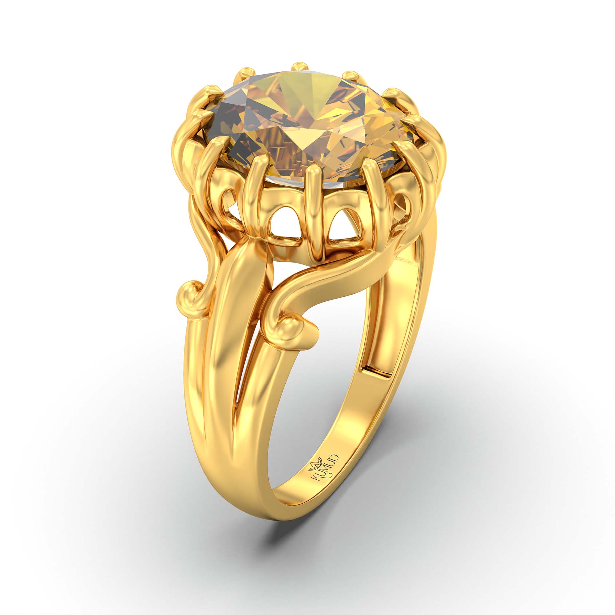 Yellow Sapphire (Pukhraj) Ring for Men in 22K Yellow Gold – Oval 14x11 mm, Prong Setting, 10 g (Design K12-3) thumbnail