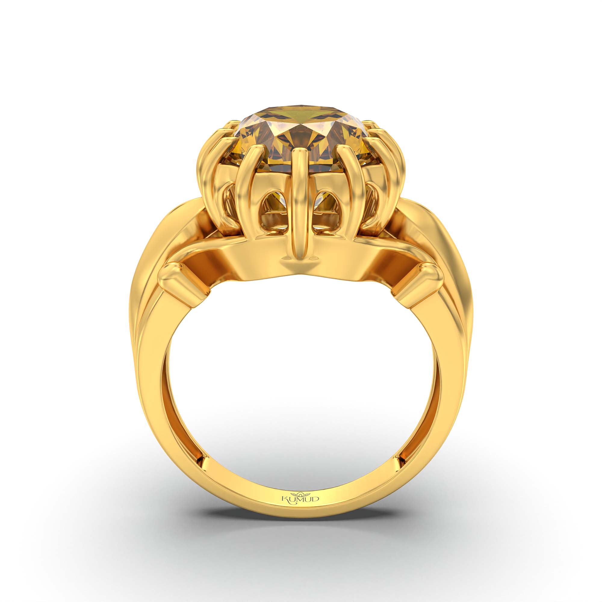 Yellow Sapphire (Pukhraj) Ring for Men in 22K Yellow Gold – Oval 14x11 mm, Prong Setting, 10 g (Design K12-3) thumbnail
