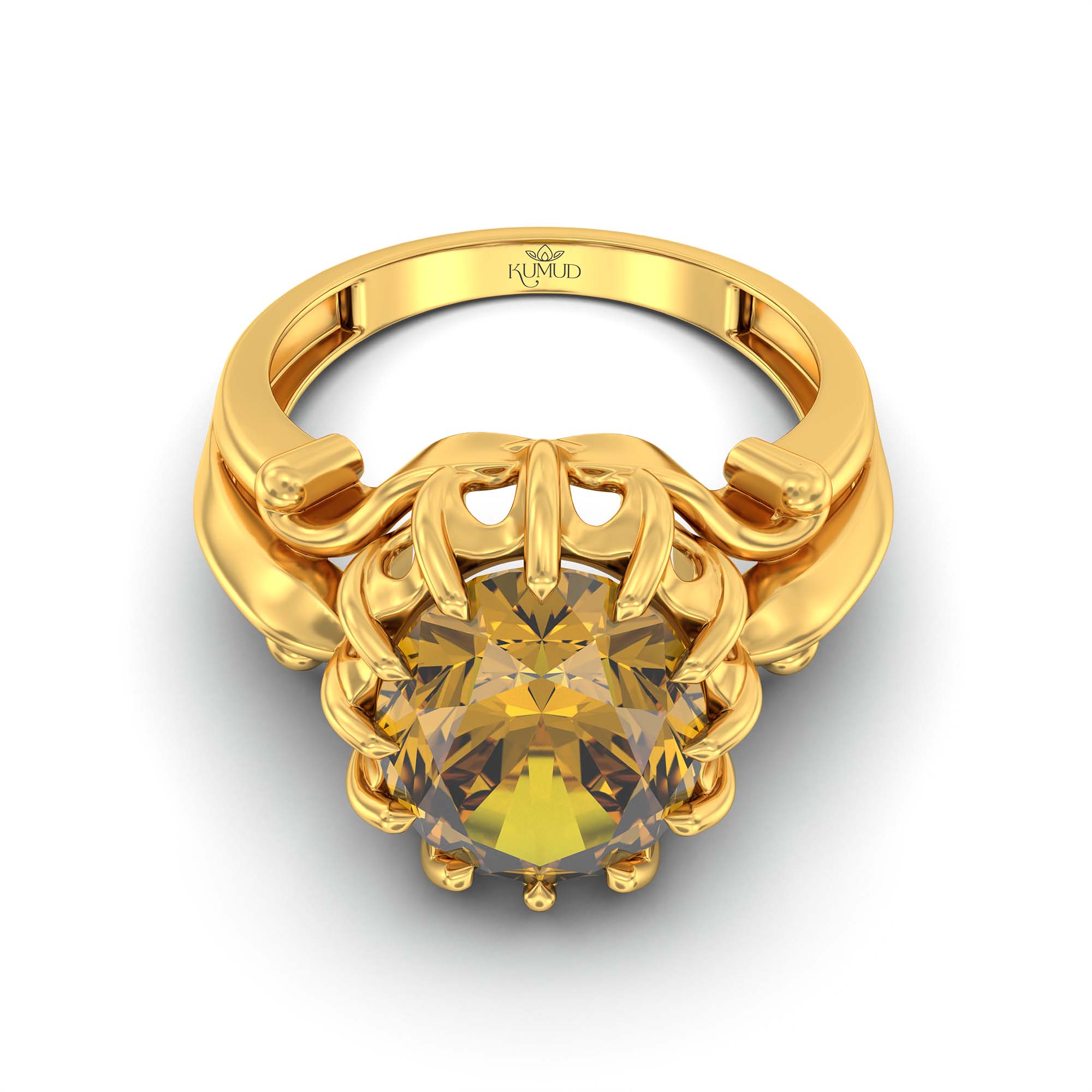 Yellow Sapphire (Pukhraj) Ring for Men in 22K Yellow Gold – Oval 14x11 mm, Prong Setting, 10 g (Design K12-3) thumbnail