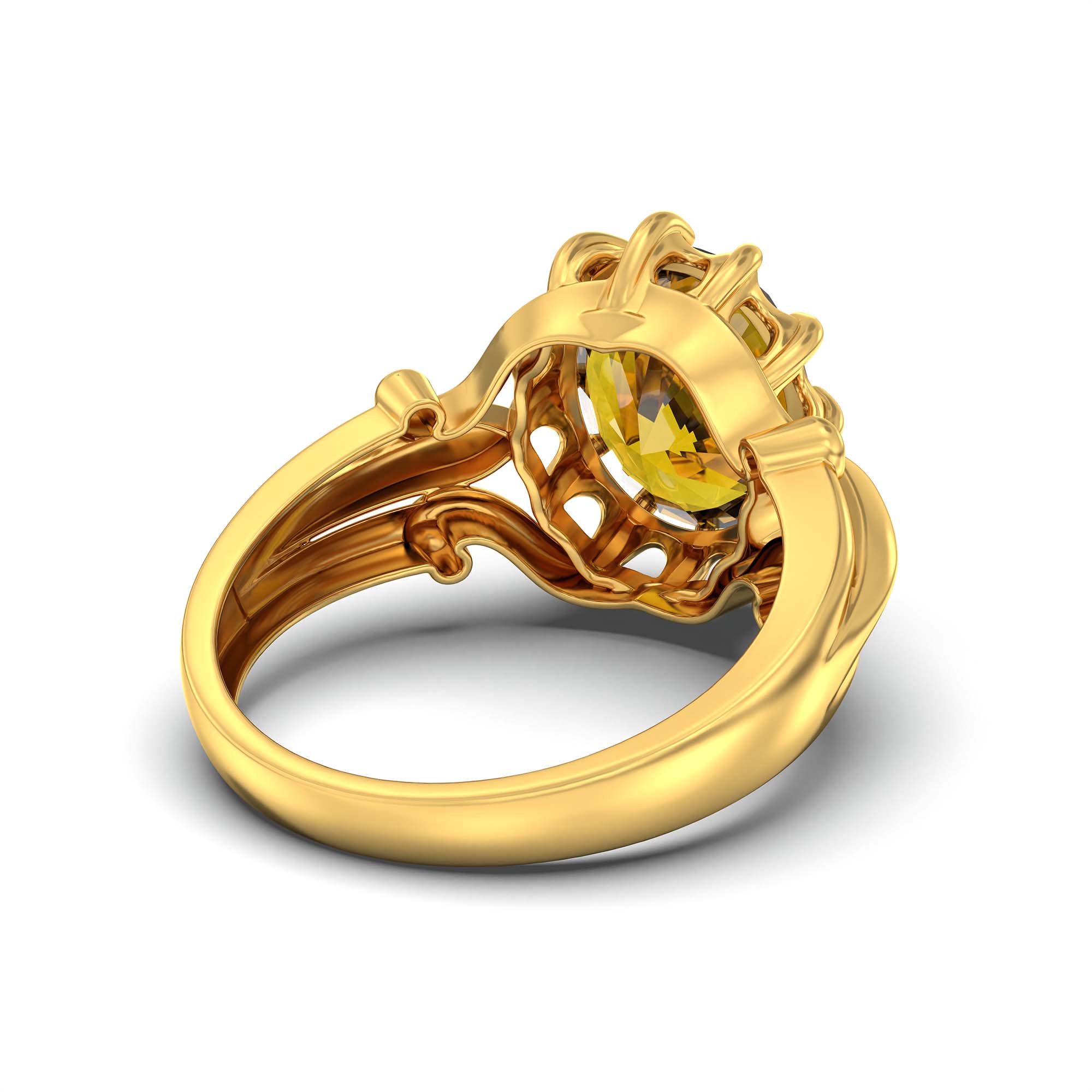 Yellow Sapphire (Pukhraj) Ring for Men in 22K Yellow Gold – Oval 14x11 mm, Prong Setting, 10 g (Design K12-3) thumbnail